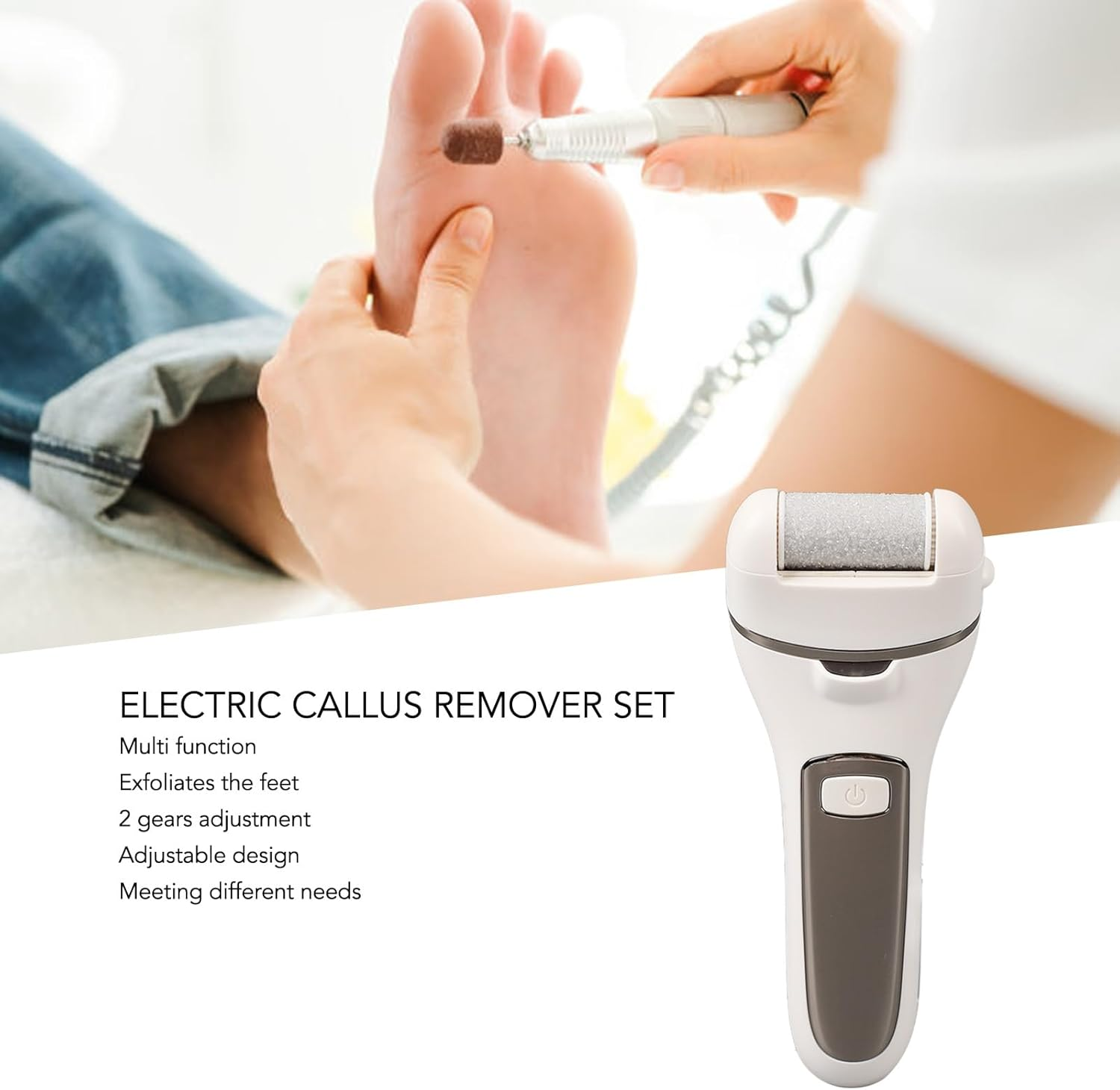 Electric Callus Remover Set Soften Cuticle Foot Scrubber White for Home Spa image number 2