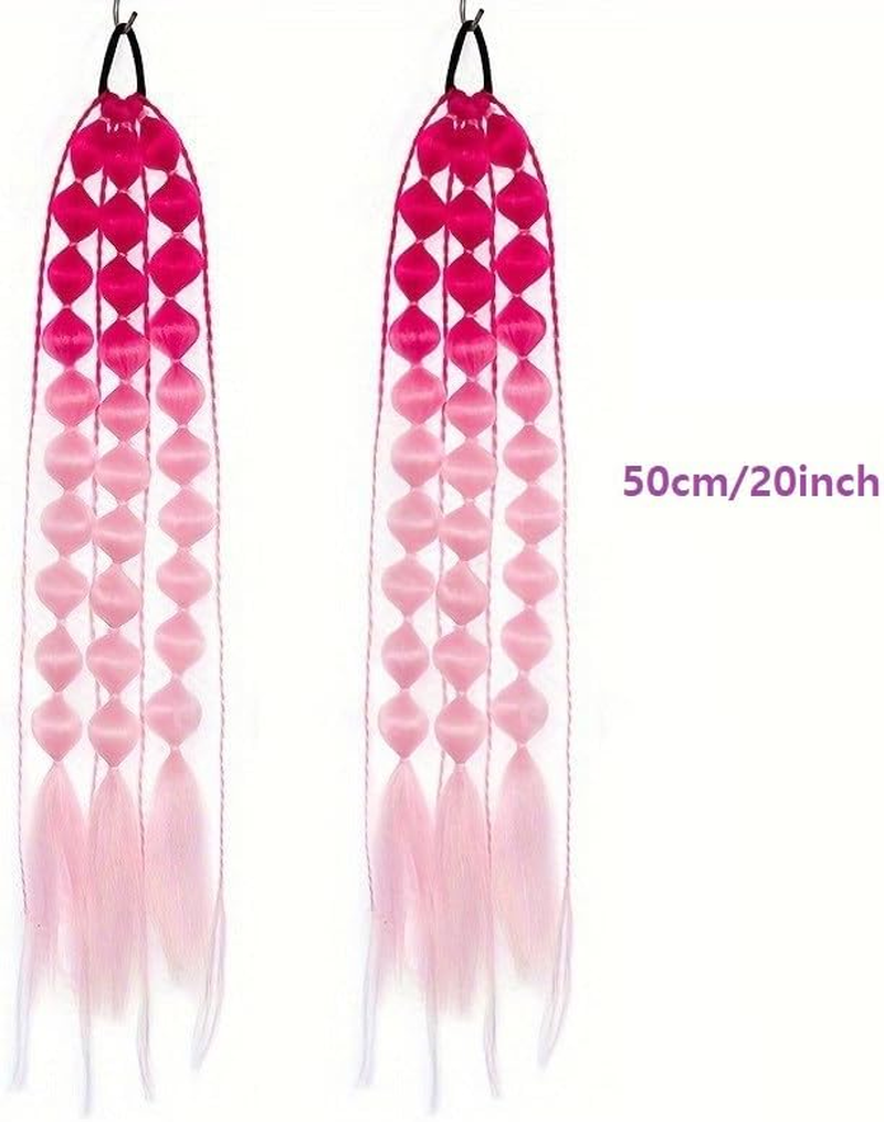 2 PACK Colorful Hair Extensions, POIUNA Upgrade 24" Long Braiding Hair Hair Extensions Braid Synthetic Fiber Hair for Women Girl Bubble Braid (Pink) image number 4