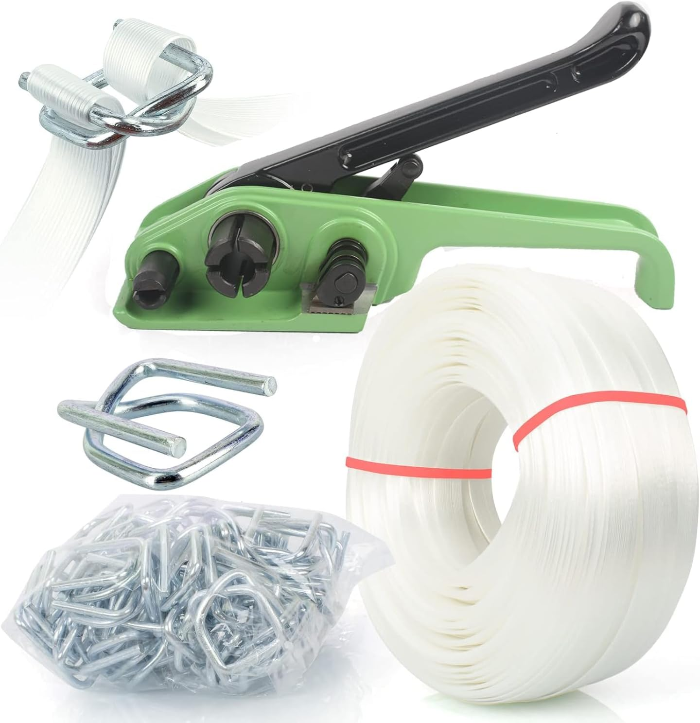 Anmas Rucci Heavy Duty Pallet Strapping Tools Kit - 3/4" X 328' Woven Cord Strapping Kit, 2000 Lbs Break Strength, Strapping Tensioner Tool, 50Pcs Reusable Buckles