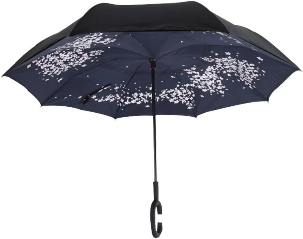 Costume Bay Double Layer Reversible Golf Umbrella | Inverted Blunt Umbrella for Men and Women |UV Protection Umbrella Windproof with C-Shaped Handle - Rain Umbrellas Outdoor - Black image number 5