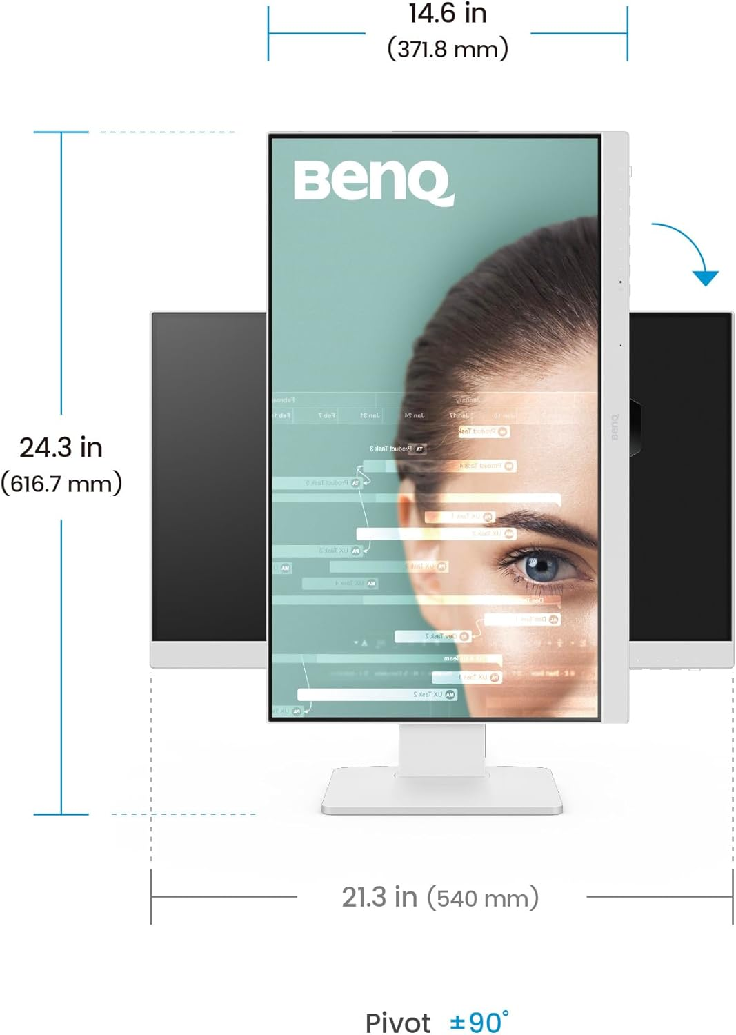 Benq GW2486TC 24" IPS 1080P Home Office Monitor, FHD, USB-C (65W Power Delivery), 100Hz, Eye-Care, Ergo Design, USB Hub, Daisy-Chain, High Refresh Rate, 99% Srgb, HDMI, Display Port, T&Uuml;V Certified image number 4