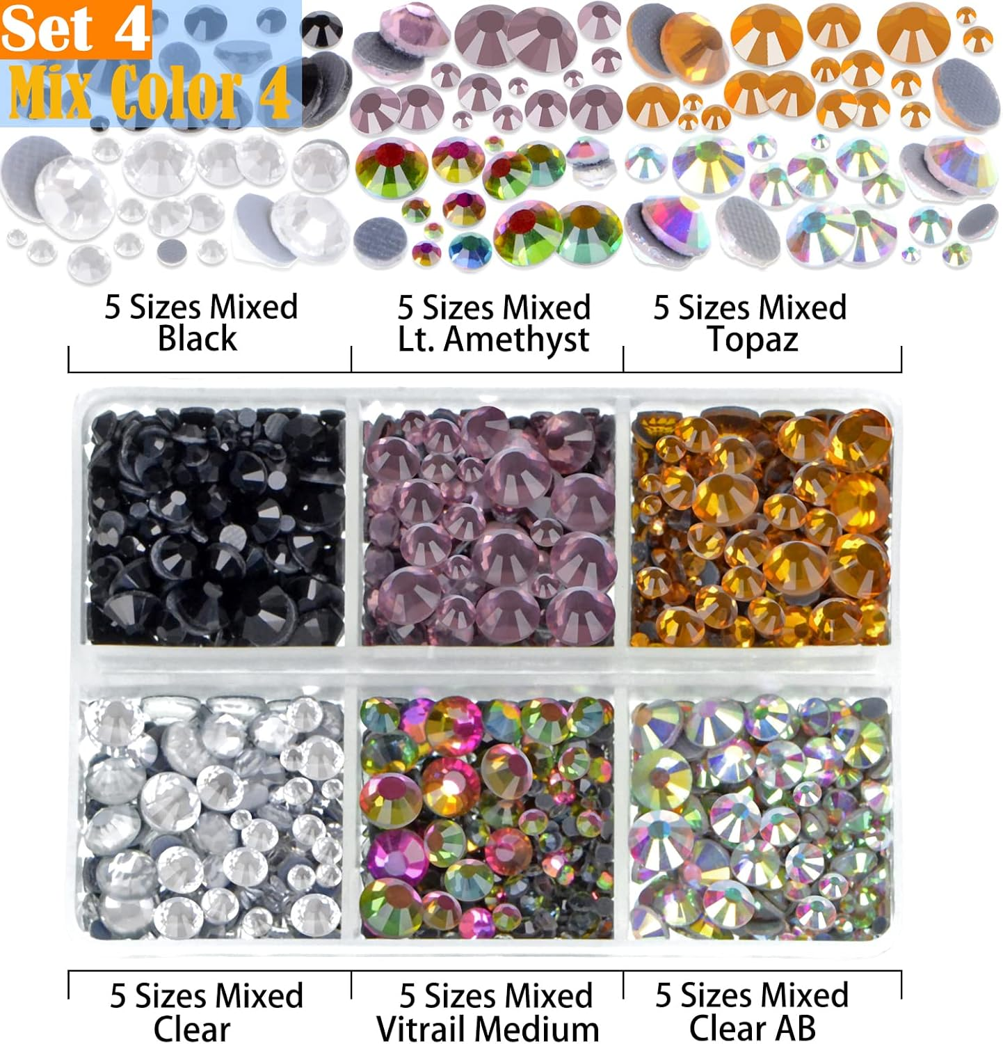 Lpbeads 10000Pcs Hotfix Rhinestones Flatback Glass Crystal 24 Mixed Color Rhinestone with Tweezers and Picking Pen for Crafts Clothes Nail Art - 4 Colors And 5 Sizes Each Color 1 image number 3