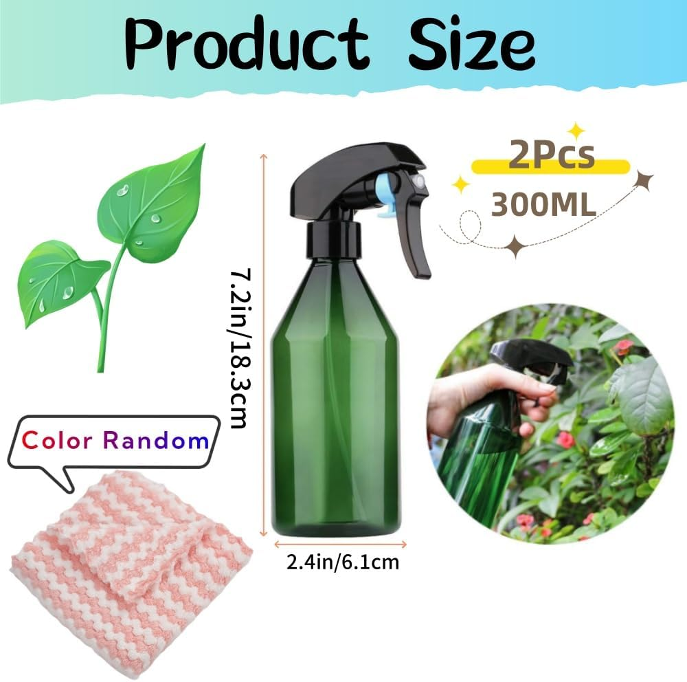 2 Pcs Plant Mister Spray Bottle,Reusable Garden Spray 300Ml/10 Oz Water Spray Bottle,For Gardening Cleaning Solution with Top Pump Trigger Water(Green) image number 1