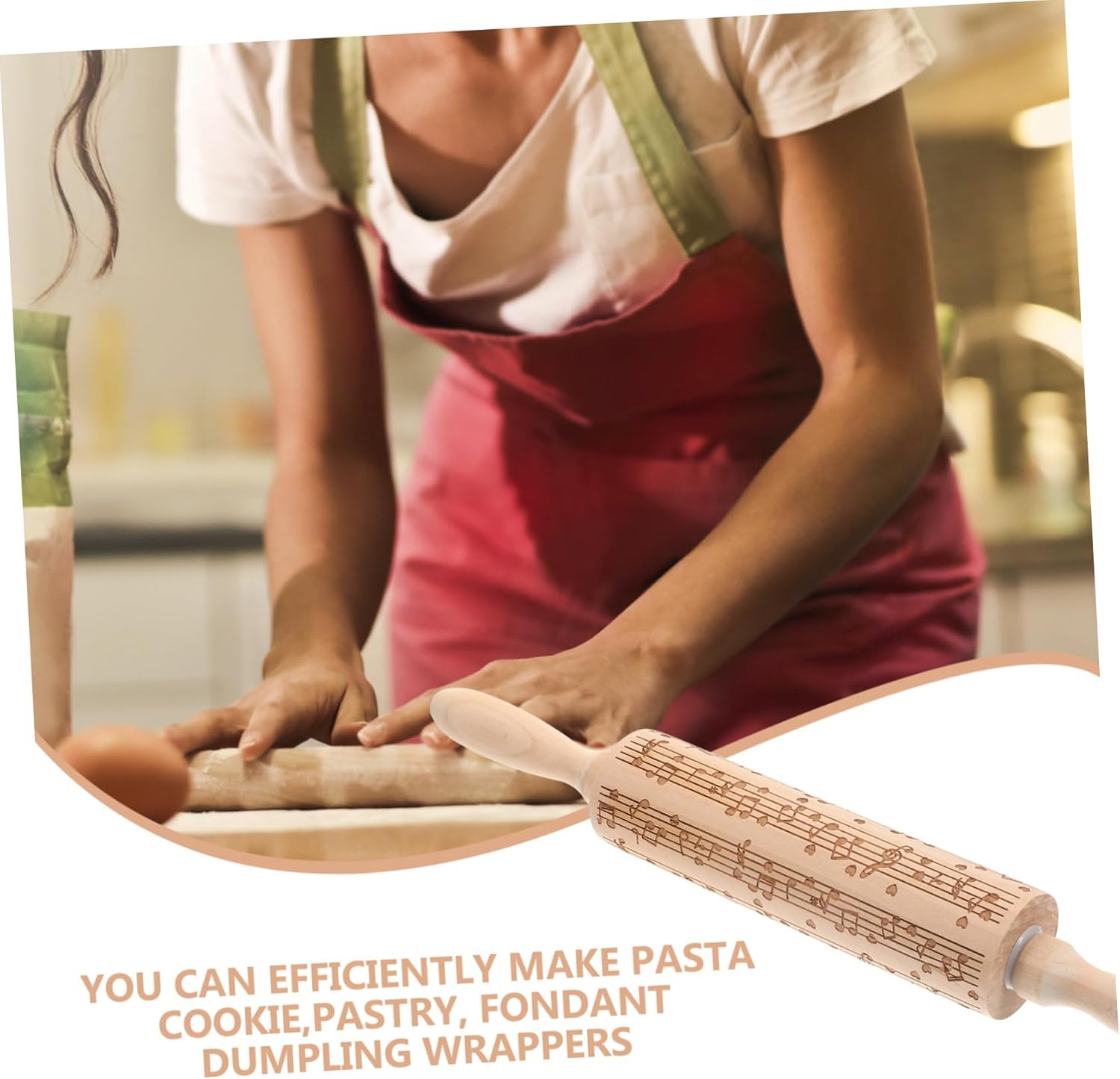 Engraved Wooden Rolling Pin for Baking with Smooth Dough Roller Nonstick Dough Press Stick Reusable Pastry Rolling Pin