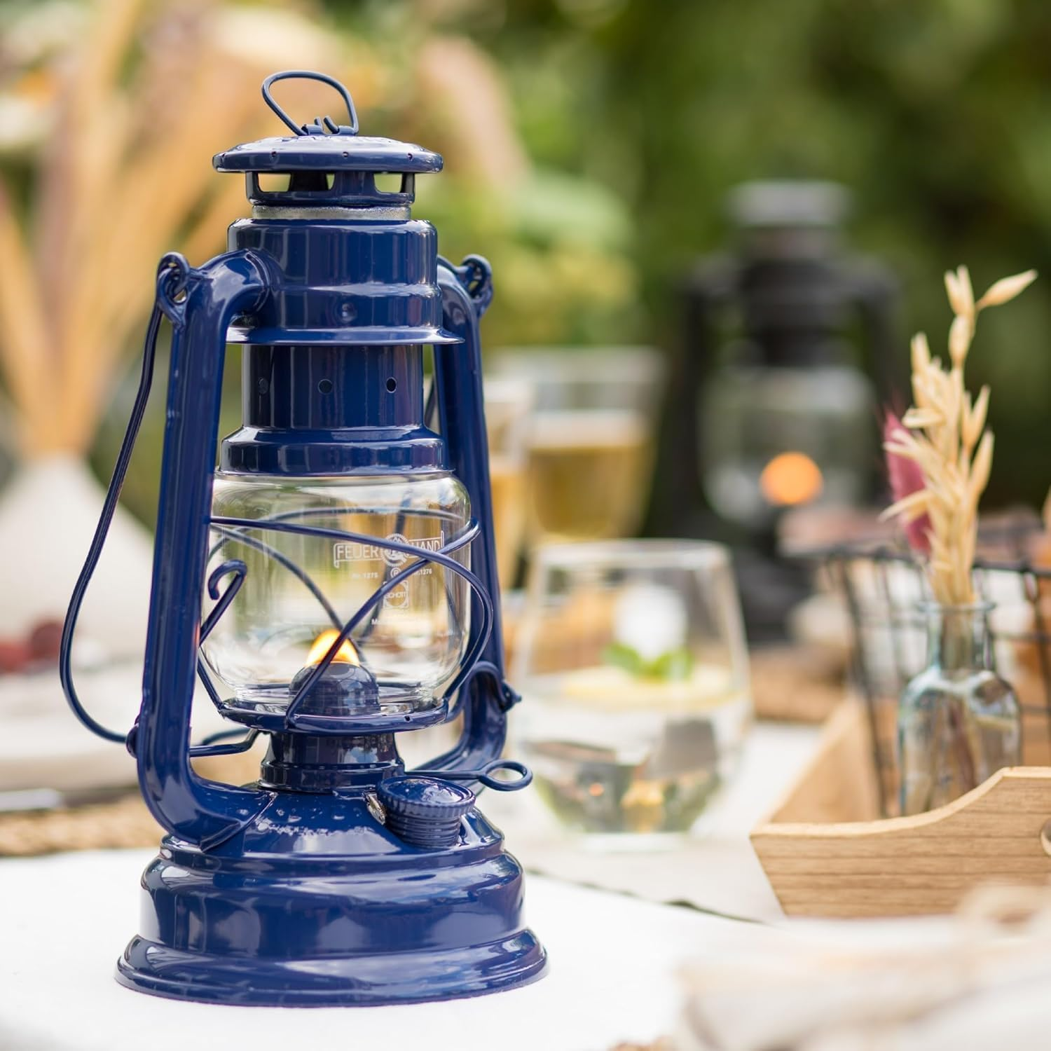 Feuerhand Outdoor Hurricane Oil Lantern 276 Blue - German-Made since 1893, Paraffin Lamp with Galvanized Steel, Rust-Resistant, Kerosene Lantern, 300Ml Tank 20 Hour Burn, Safe Hanging or Table Use image number 5