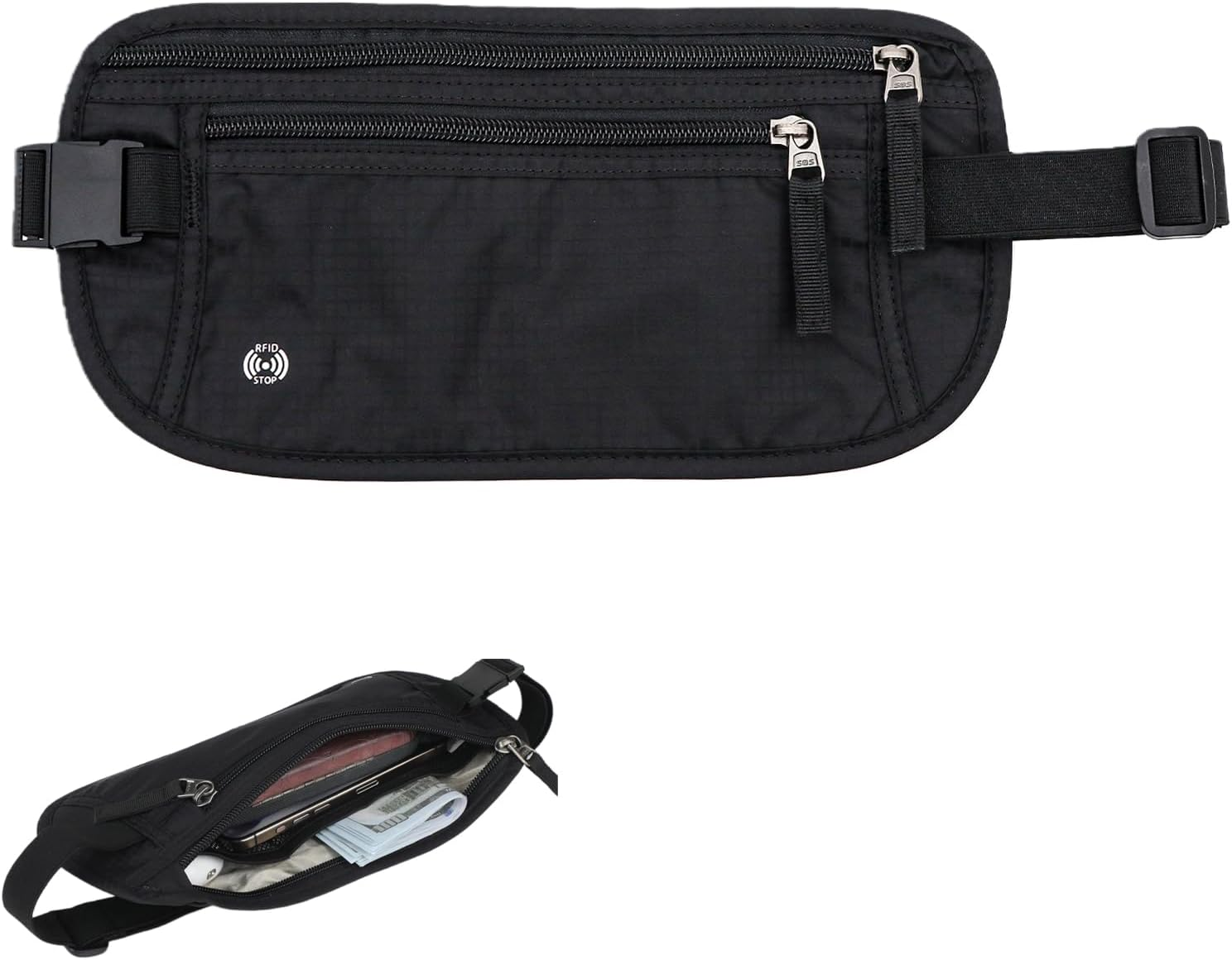 Waist Pack anti Theft,Ultra-Slim Money Belts for Travel Hidden,Travel Money Belt with RFID Blocking,Secure Travel Money Belt,Passport Holder,Anti-Pickpocket Protection for Cash (Black) image number 2