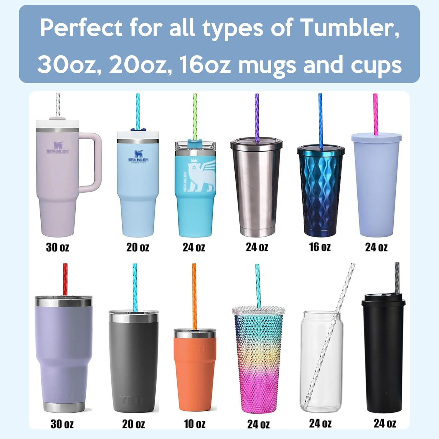 AUMA 12-Pack Reusable Swirl Straws, 11" Long Colorful Hard Plastic Tumbler Replacement Straws for 16 OZ 20 OZ 30 OZ Stanley, YETI, Starbucks, Tumblers with Brush image number 3