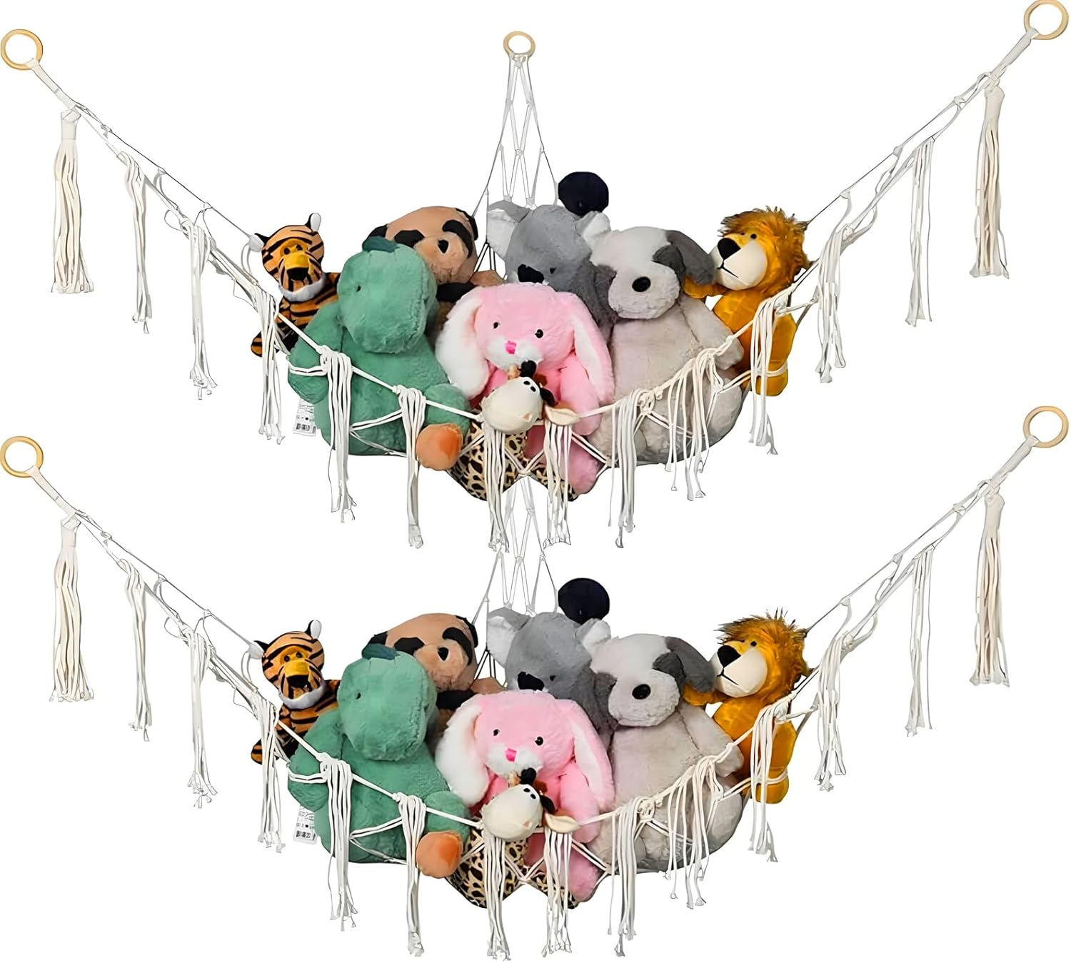XUTONG 2 Pack Toy Hammock for Stuffed Animals,Extra Large Macrame Wall Hanging Organizer for Nursery,Soft Corner Hanging Netting