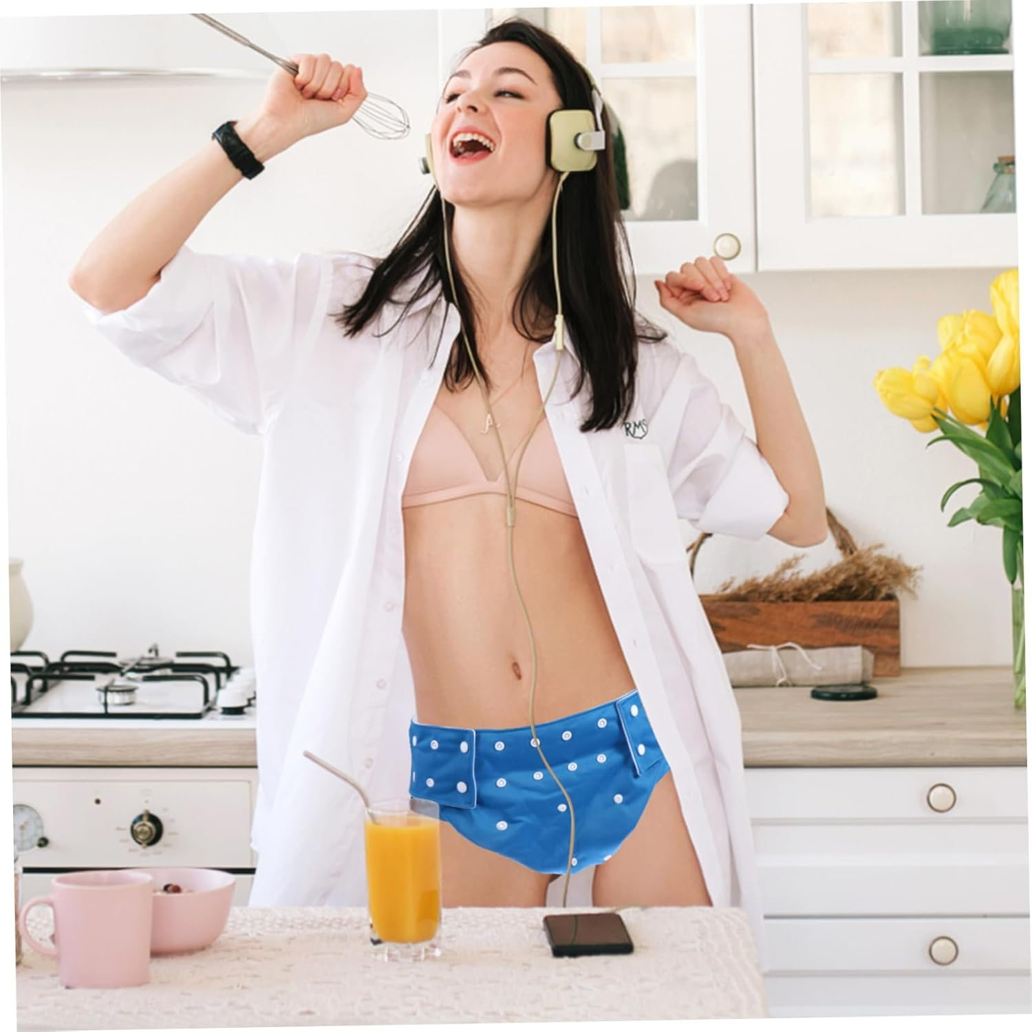 Adjustable Leak-Proof Adult Cloth Diaper Pants with Double Row Buttons, Washable Reusable Sanitary Underwear for Seniors, Comfortable Blue Fabric Incontinence Briefs image number 4