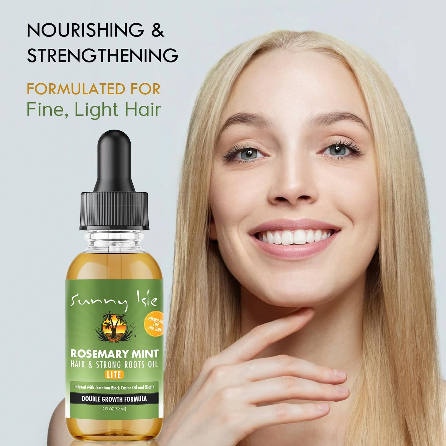 Sunny Isle Rosemary Mint Hair and Strong Roots Oil Lite 2Oz, for Light, Thin Hair, Infused with Biotin & Jamaican Black Castor Oil, Nourish Hair Follicles, Dry Scalp, Split Ends image number 5