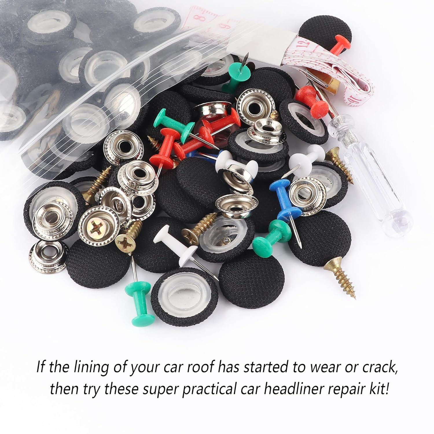 60PCS Car Headliner Repair Kit,Push-In Rivets Retainer Clips Headliner Pins for Car Interior Accessories Patching,Multipurpose Ceiling Fabric Repair Buckle with Installation Tool (Black) image number 5