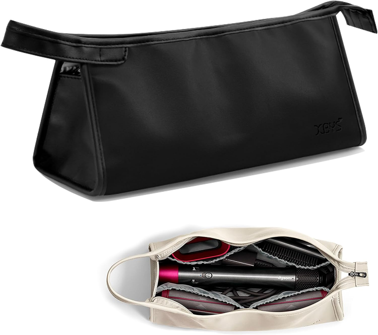 Veki PU Leather Travel Case for Airwrap Styler, Portable Travel Storage Bag for Shark Flexstyle Air Styling & Drying System, Waterproof Carrying Case Organizer Airwrap Styler and Attachments, Beige,