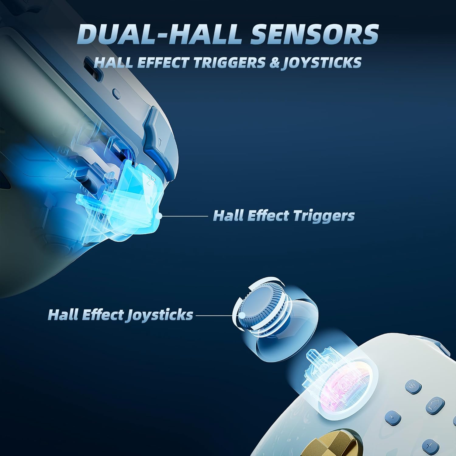 Mytrix Wireless Pro Controllers with Charging Dock, Blue Bluetooth Controller with Hall Effect Joysticks/Hall Trigger (No Drift) for Nintendo Switch, Windows PC Ios Android Steam