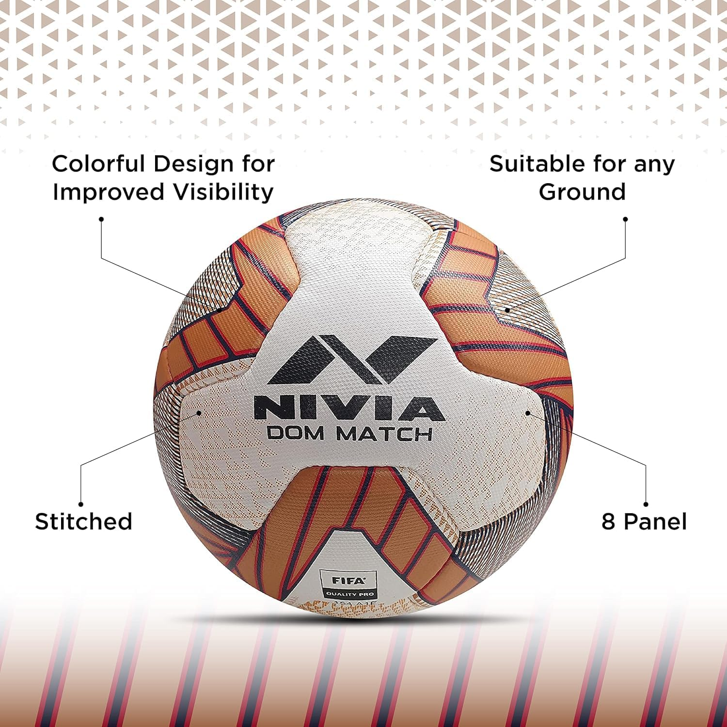 Nivia DOM01 Match &lrm;PU Football (Golden, Size 5) | Machine Stitched | 8 Panel | PU Micro Fiber Top Layer | Soccer Ball | Latex Bladder Core image number 5