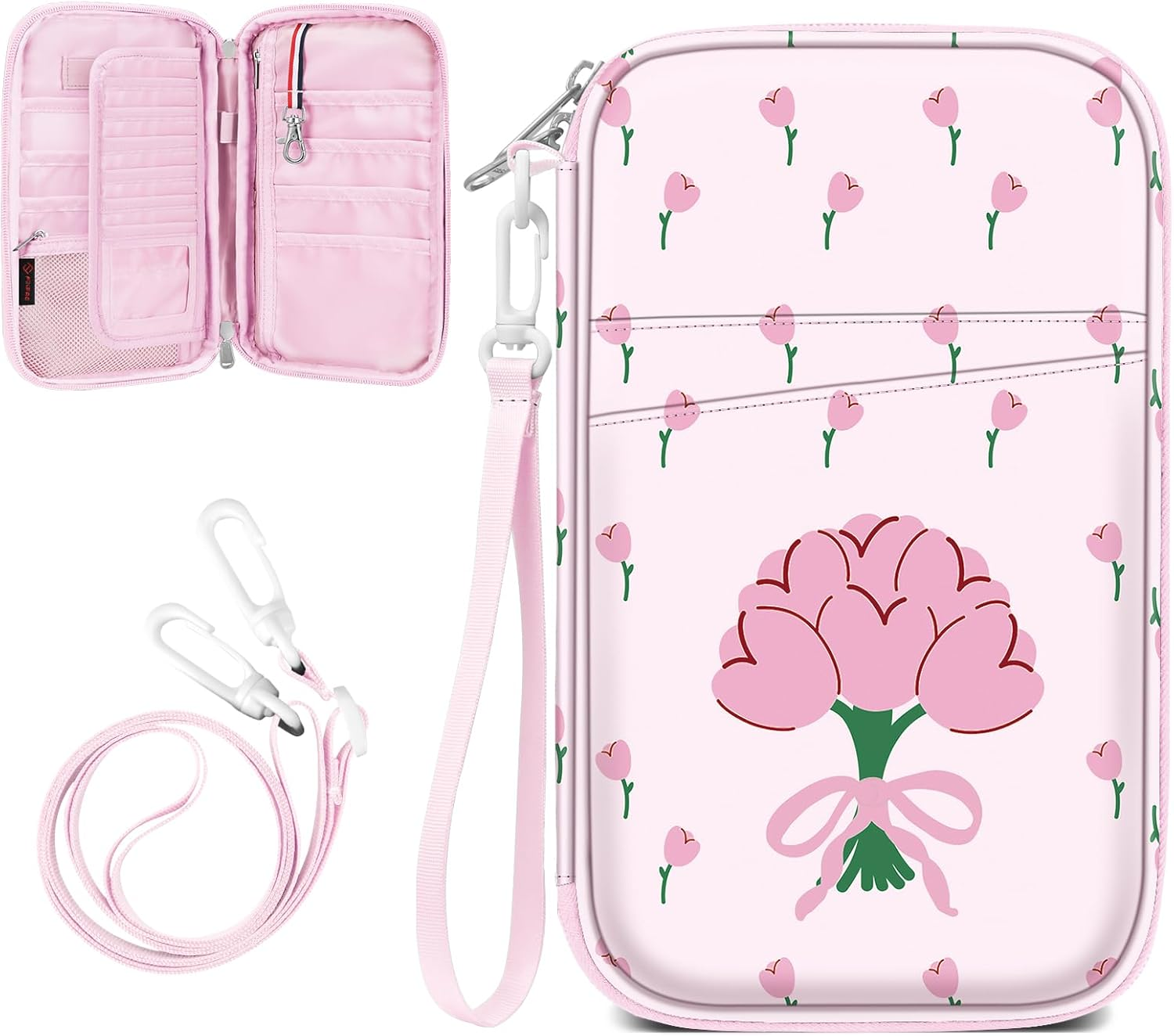 Fintie Family Passport Holder for Travel, 6 People Big Capacity RFID Blocking Travel Document Organizer Clutch Bag with Pen Holder Keychain Credit Cards Case Cover for Women Men, Blooming Hibiscus