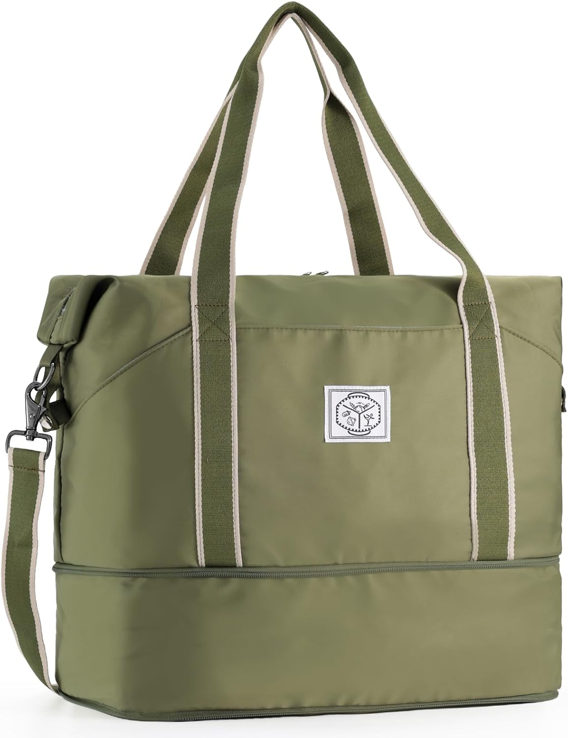 WALNEW Travel Duffle Bag, Carry on Bag for Women Men, Foldable Overnight Weekender Duffel Bags, Large Gym Tote Bag with Metal Buckle Detachable Shoulder Strap and Wet Compartment, Black