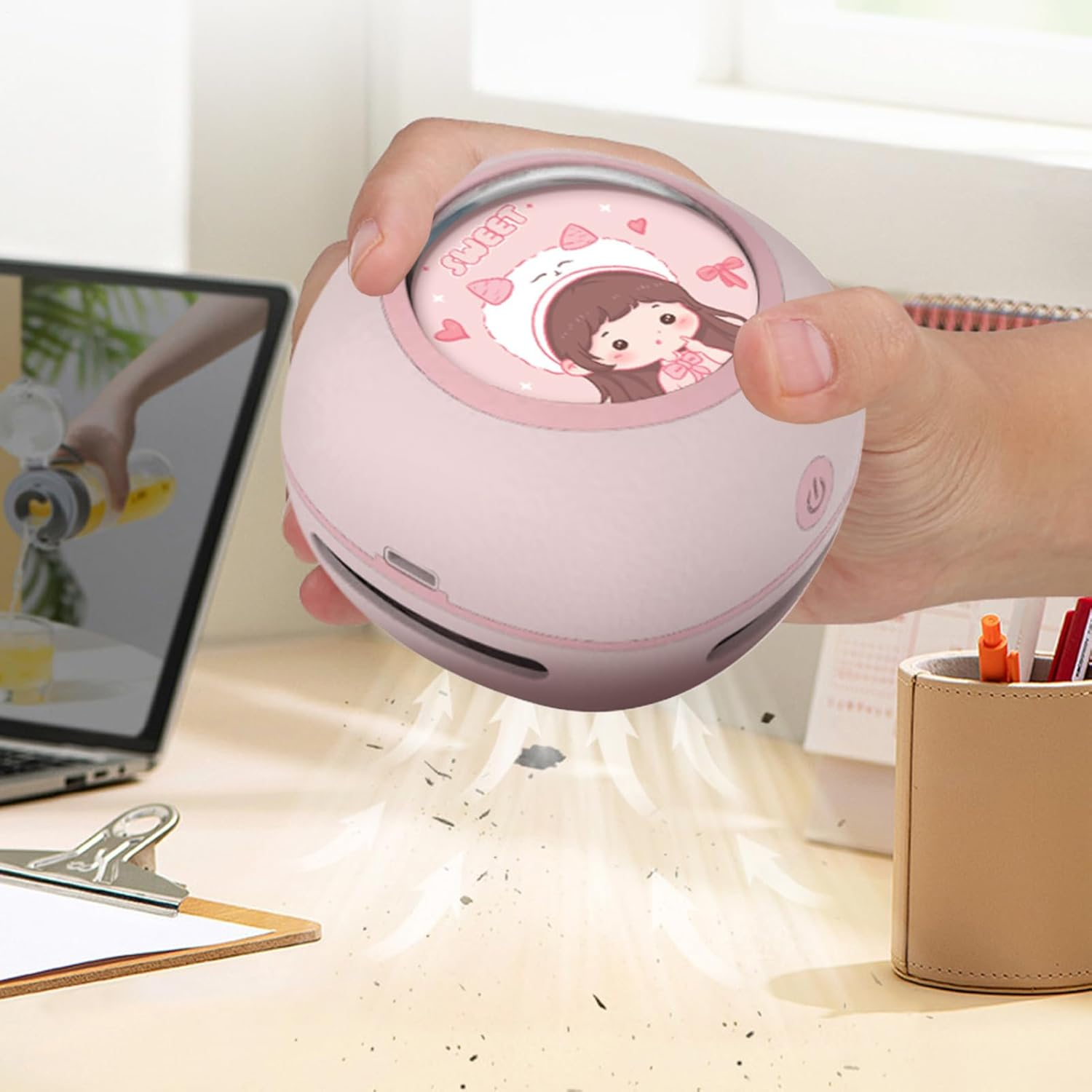 Desk Vacuum Cleaner, Small Table Duster, Portable High Suction Device, 3.15X3.15X2.76 Inches, Compact Cleaning Tool, Ideal for Home, Travel, School, Vanity, Kitchen image number 2