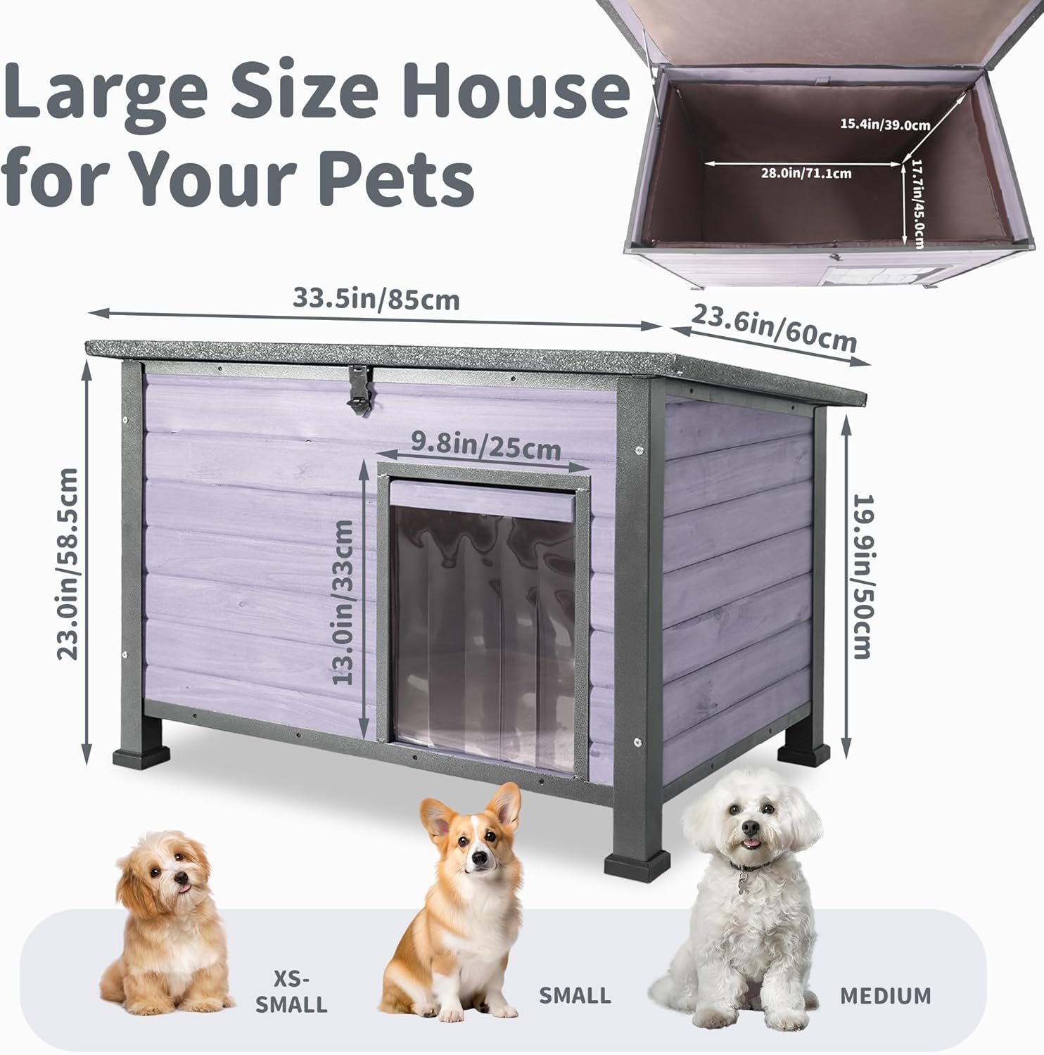 Seiyierr Insulated Dog House Outdoor with Removable Liner for Winter, Upgrade Anti-Chewing Iron Frame Heated Large Houses, Weatherproof Dog Shelter for Puppies, Cats image number 4