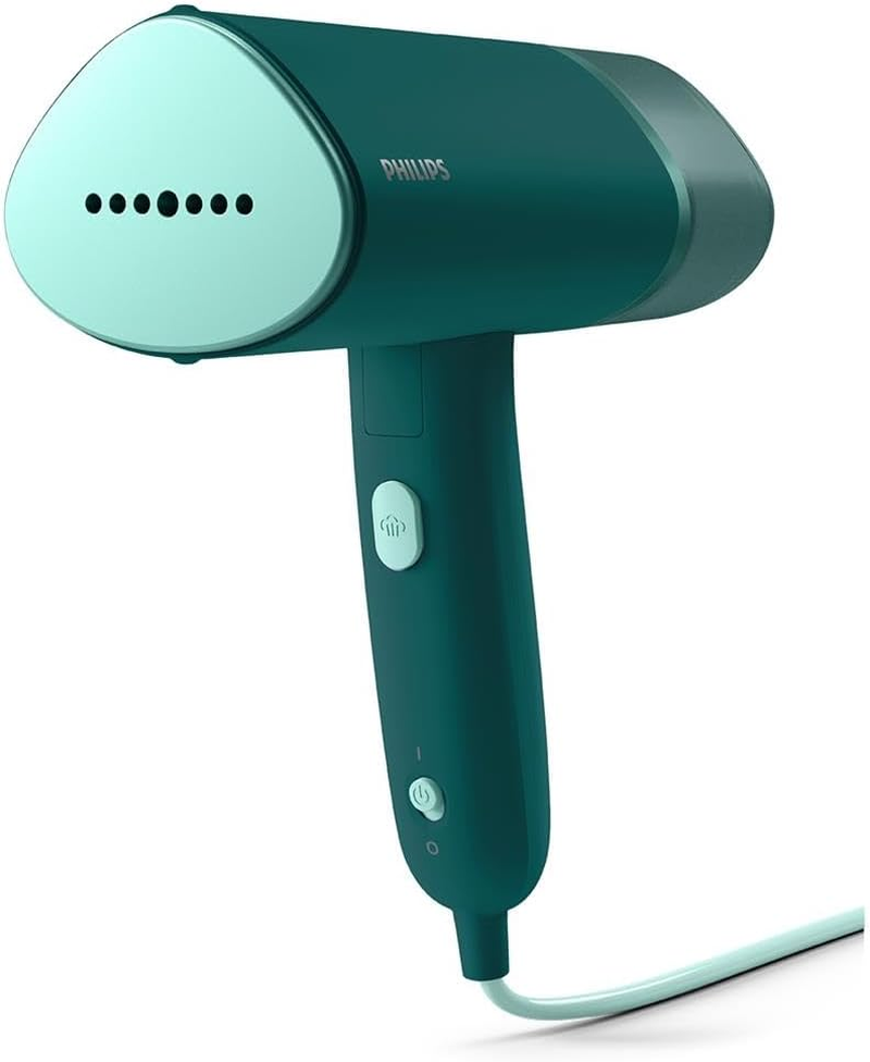 Philips 3000 Series Handheld Steamer - 1000W, 20G/Min Steam, Detachable 120Ml Water Tank, Heated Metal Soleplate, Storage Pouch, 660G Light Weight, Compact and Foldable, Dark Green (STH3020/70)
