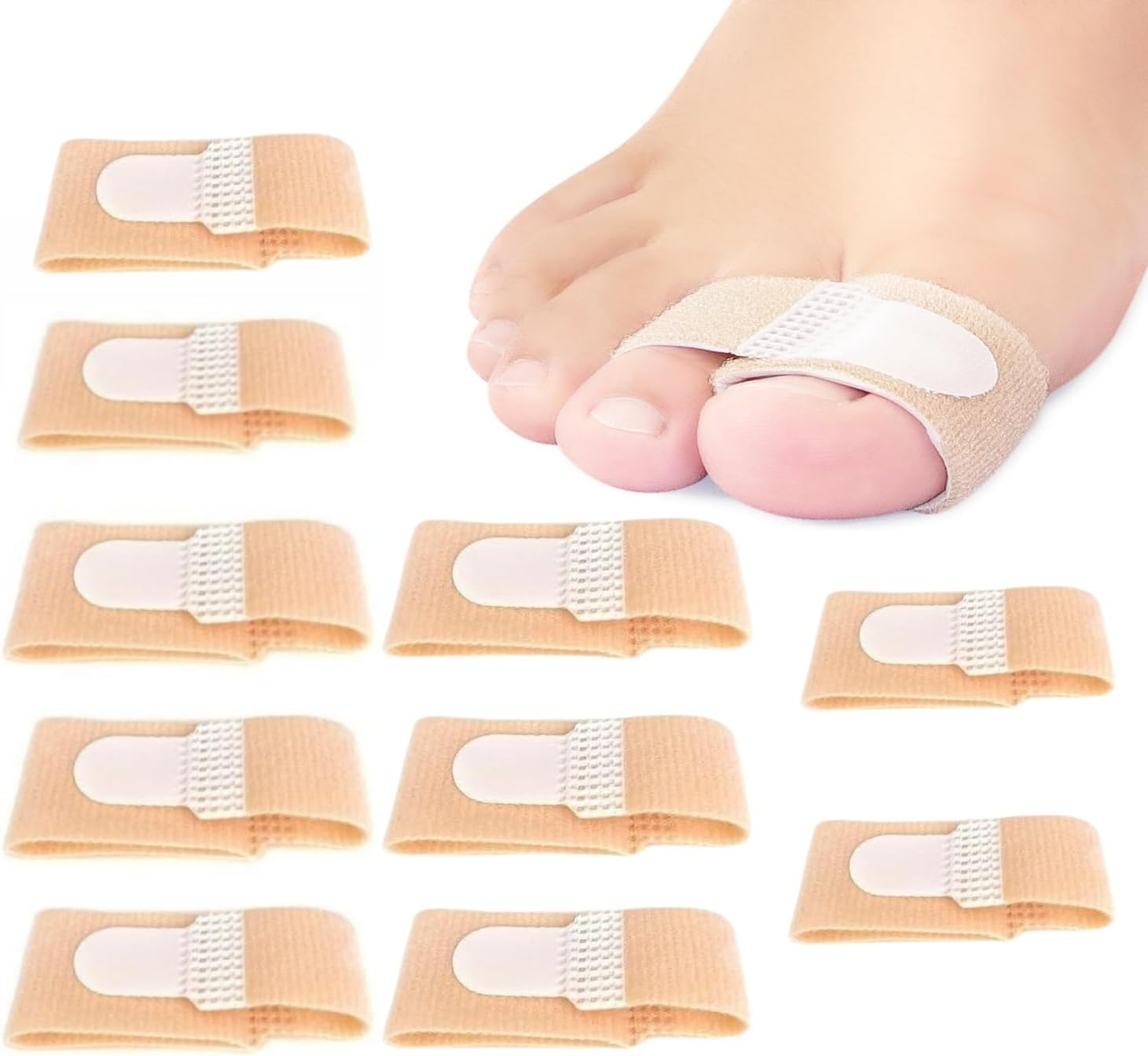 Fabric Hammer Toe Corrector, 10 Pack Toe Splints, Toe Corrector, Toe Wraps for Curled Toes, Crooked Toes and Hammer Toes image number 4