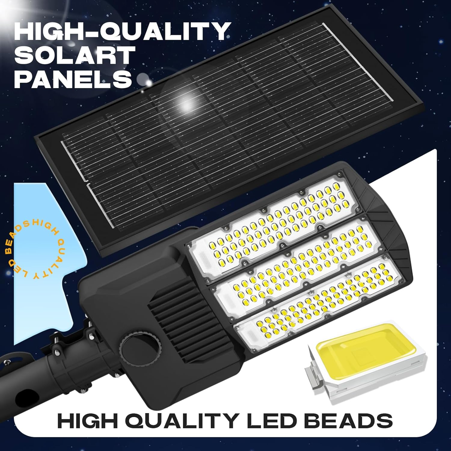 5000W Solar Street Lights Outdoor,6500K 650000LM Outdoor LED Street Light Dusk to Dawn, LED Wide Angle Lamp with Motion Sensor and Remote Control, for Parking Lot, Yard, Etc. image number 5