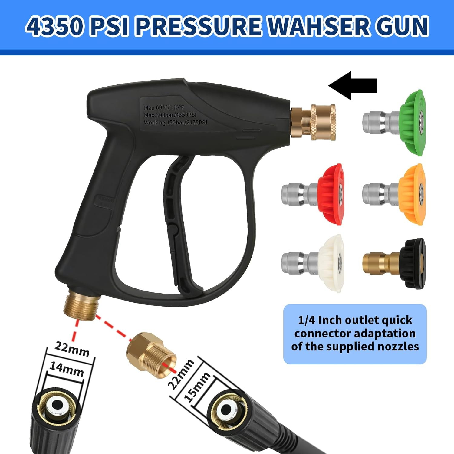 WXNANY Crystal Clear Foam Cannon Snow Foam Gun with 1/4 Inch Quick Connect, Short Pressure Washer Gun, 1L Wide Mouth Bottle Multifunctional Clean Accessories for Home Car Motorcycle Bike image number 4