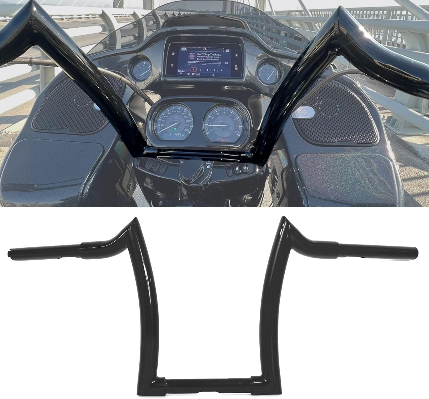 12&rdquo; Ape Hangers Handlebars Compatible for Harley-Davidson, Black image number 4