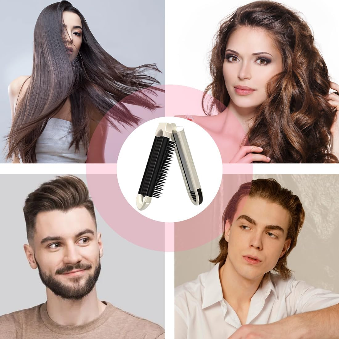 NHQZ Pack of 2 Foldable Travel Hair Brushes, Travel Hair Brush with Mirror, Foldable, Removable, Portable Silver Hair Styling Comb, for Men, Girls, Women, AB, Medium image number 3