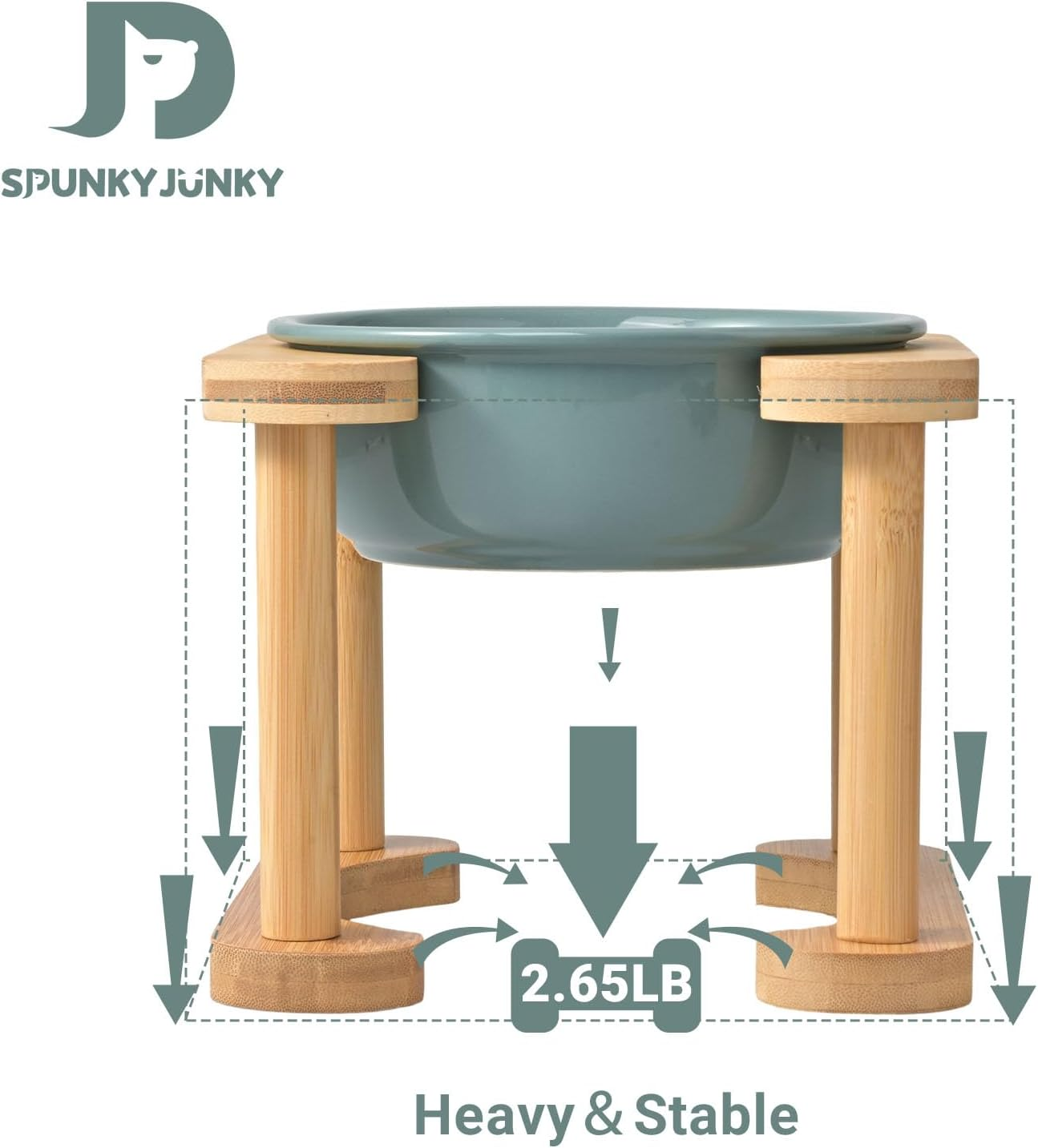 SPUNKYJUNKY Elevated Ceramic Dog Bowls with Non-Slip Stand Raised Dog Bowl Food and Water Pet Feeding Bowl for Medium and Large Dog(Single 28OZ Bowl,Dark Green) image number 3