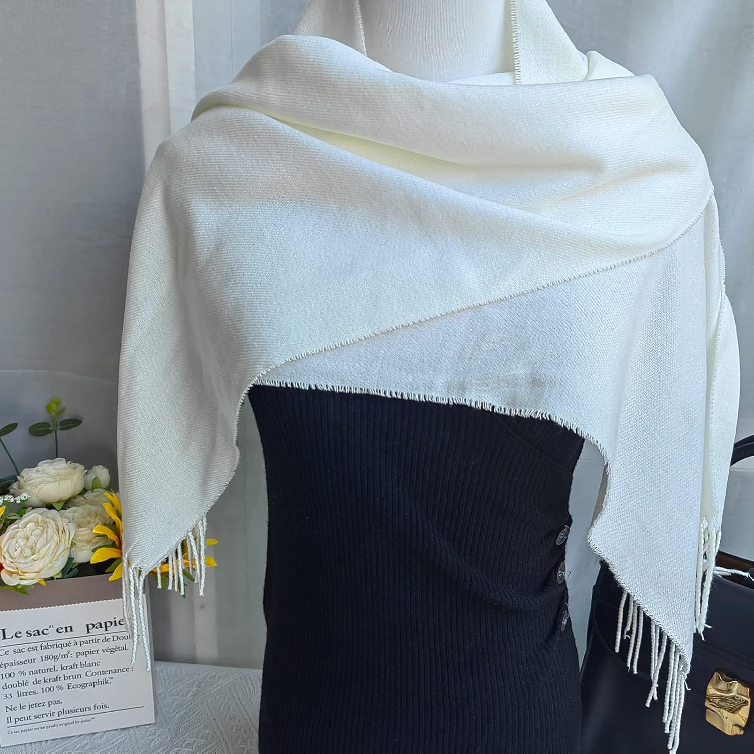 Scarf for Men Women Cashmere Neck Scarf Plaid Winter Scarf Fall Softest Classic Warm - Black,Red image number 3