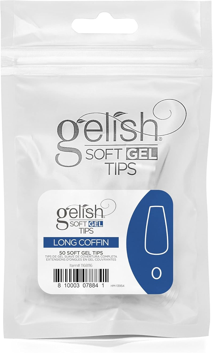 Gelish Long Coffin 50 Pieces Soft Gel Tips Refill Pack, Size 0