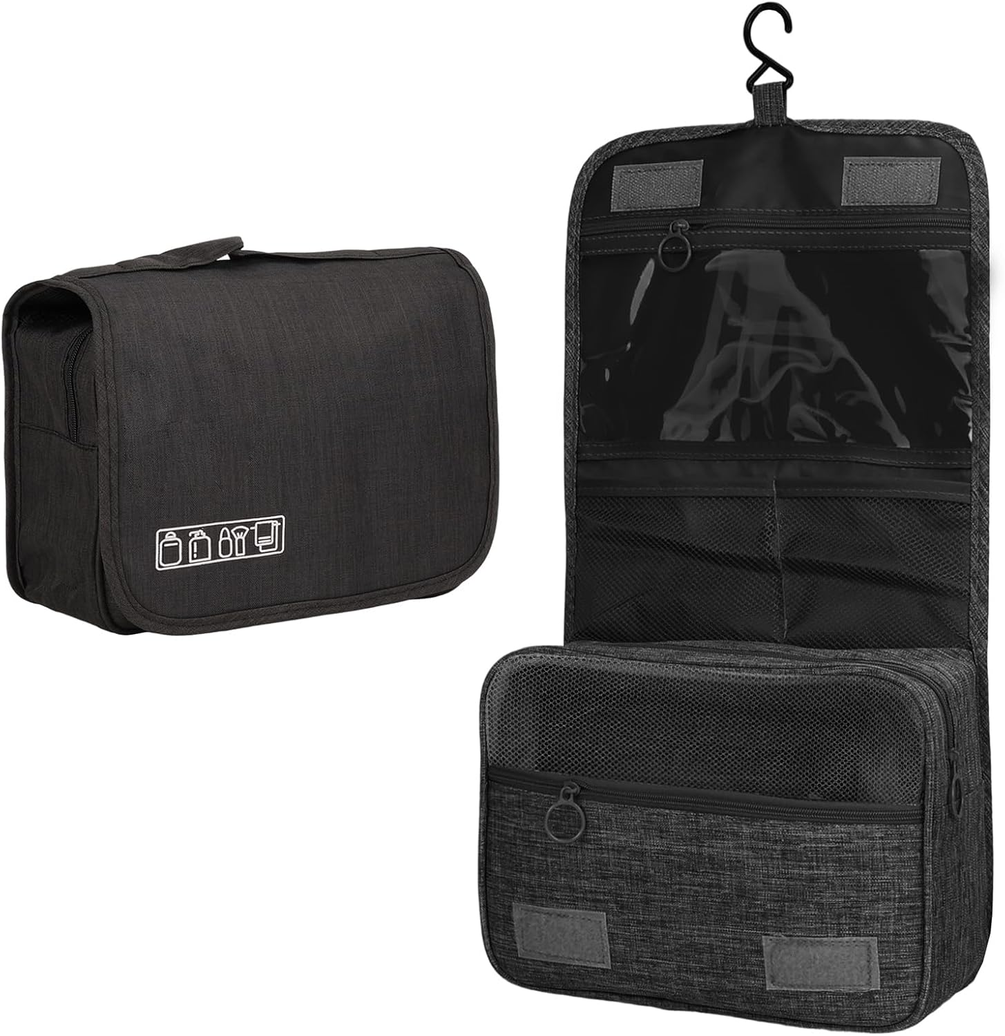 Viiotu Hanging Toiletry Bag Foldable, Travel Toiletry Bag with Hook &ndash; Waterproof Makeup Bag Organizer, 4-Layer Portable Toiletries Bag for Travel Essentials (Black)