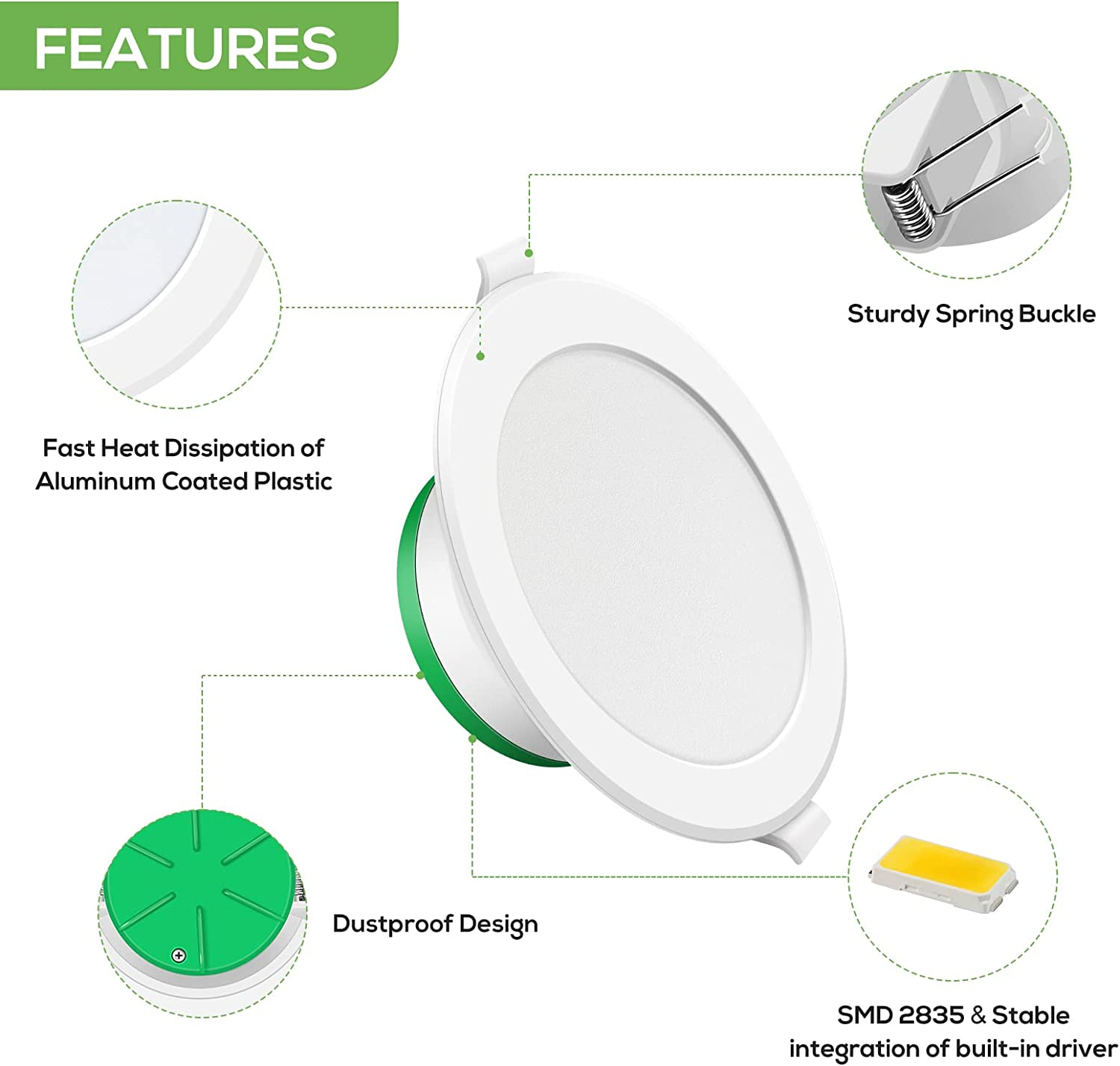 ALUSSO 10Pcs 12W LED Ceiling Light LED Recessed Downlight Kit 92Mm Cutout IP44 Dimmable Recessed Light Flush Mount Lighting 1000Lm 3000K Warm White (Spray White) image number 5