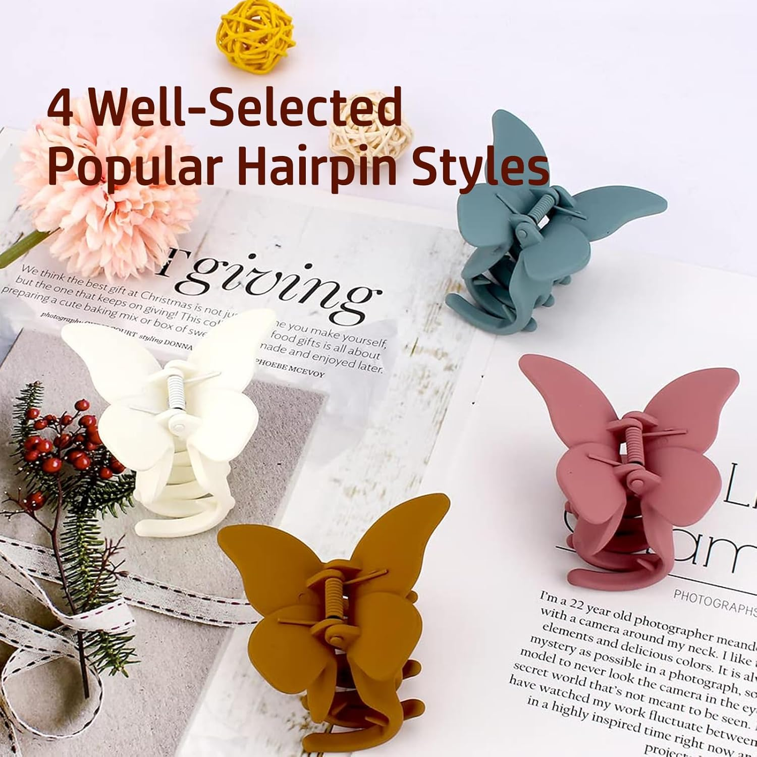 Claw Clip, Hair Accessories for Girls, Hair Clips for Women, Ladies, Cute Multicolor (Pink White Yellow Greenish-Blue) Non-Slip Hair Claw Clip for Thick Thin Long Curly Hair(4Pcs) image number 1