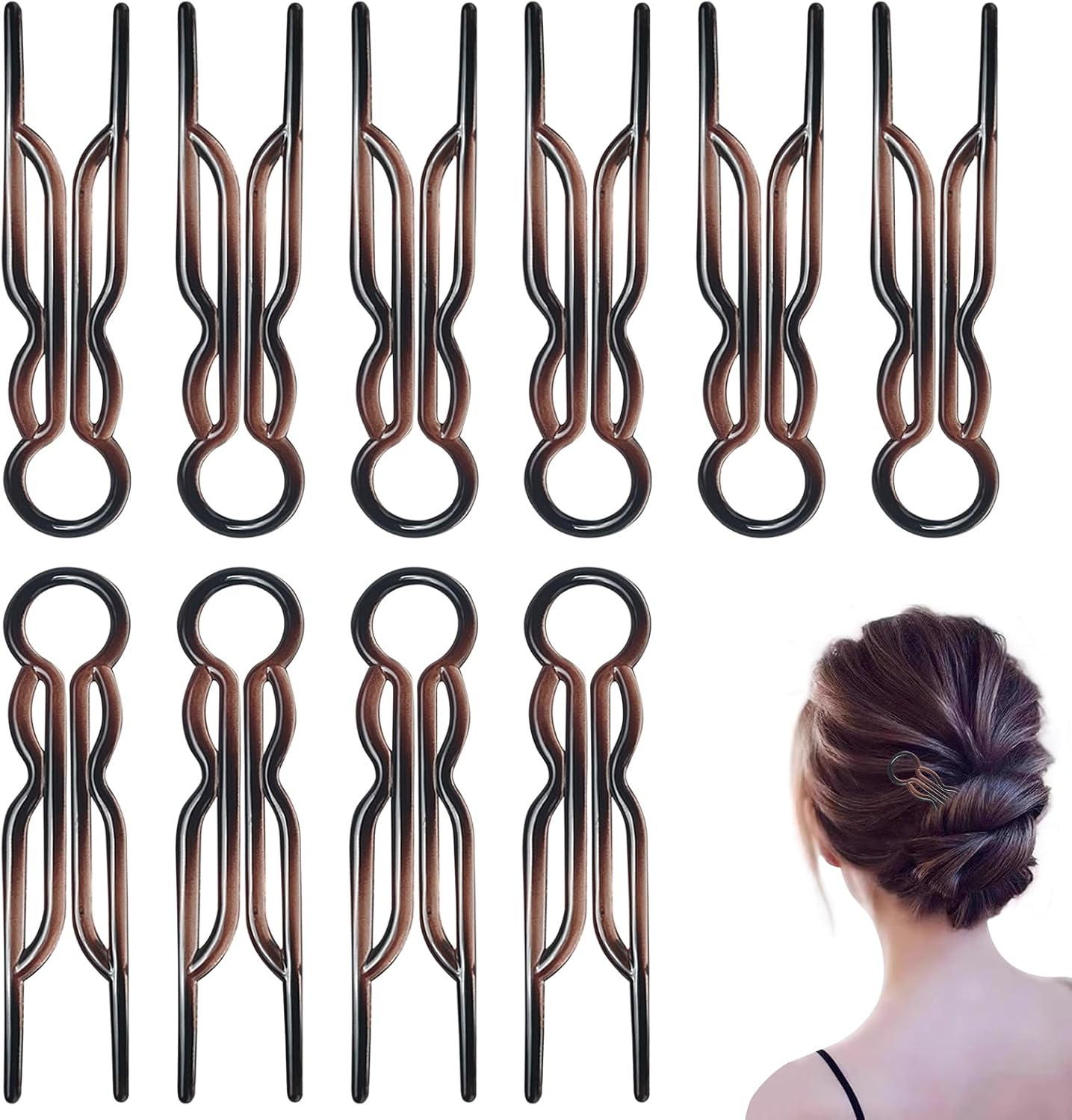 Magic Hair Pins, French Hair Fork Lightweight Hairpins Bobby Pins Brown Hairpin Elegant U Shaped Hairpin, Styling Accessories Hairpins for Women and Girls (10Pcs) image number 4