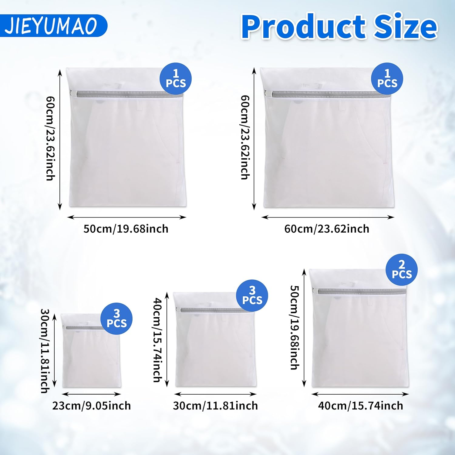 JIEYUMAO Mesh Laundry Bag, 10Pcs Honeycomb Mesh Laundry Bags, 5 Sizes Clothing Washing Bags for Washing Machine, Reusable Wash Bag Delicates Laundry Bags for Blouse Hosiery Underwear image number 2