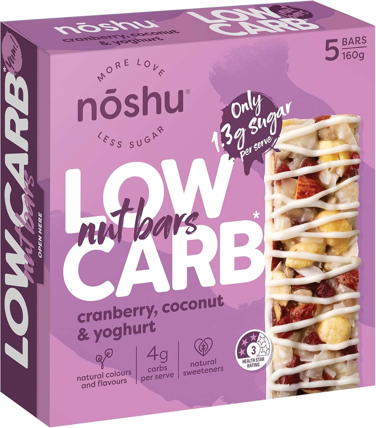 Noshu Low Carb Cranberry Coconut & Yoghurt Nut Bars &ndash; 5 Pack (160G) image number 4