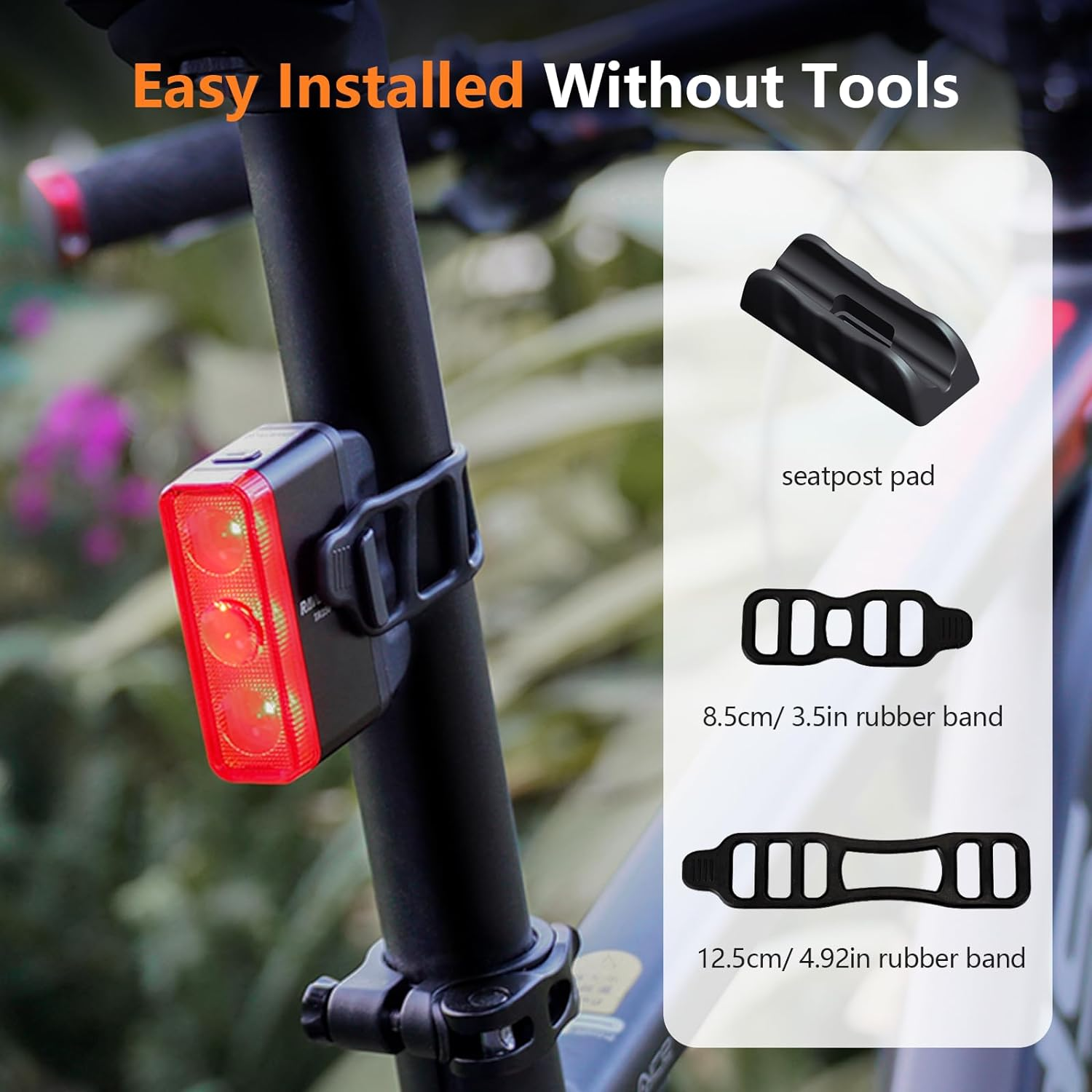 RAVEMEN TR500 500 Lumens Bike Tail Light for Daytime Night Riding, Brake Sensing Bike Rear Light with Side Visibility, 6 Light Modes, USB C Rechargeable Fit Round/Aero Seat Posts image number 3