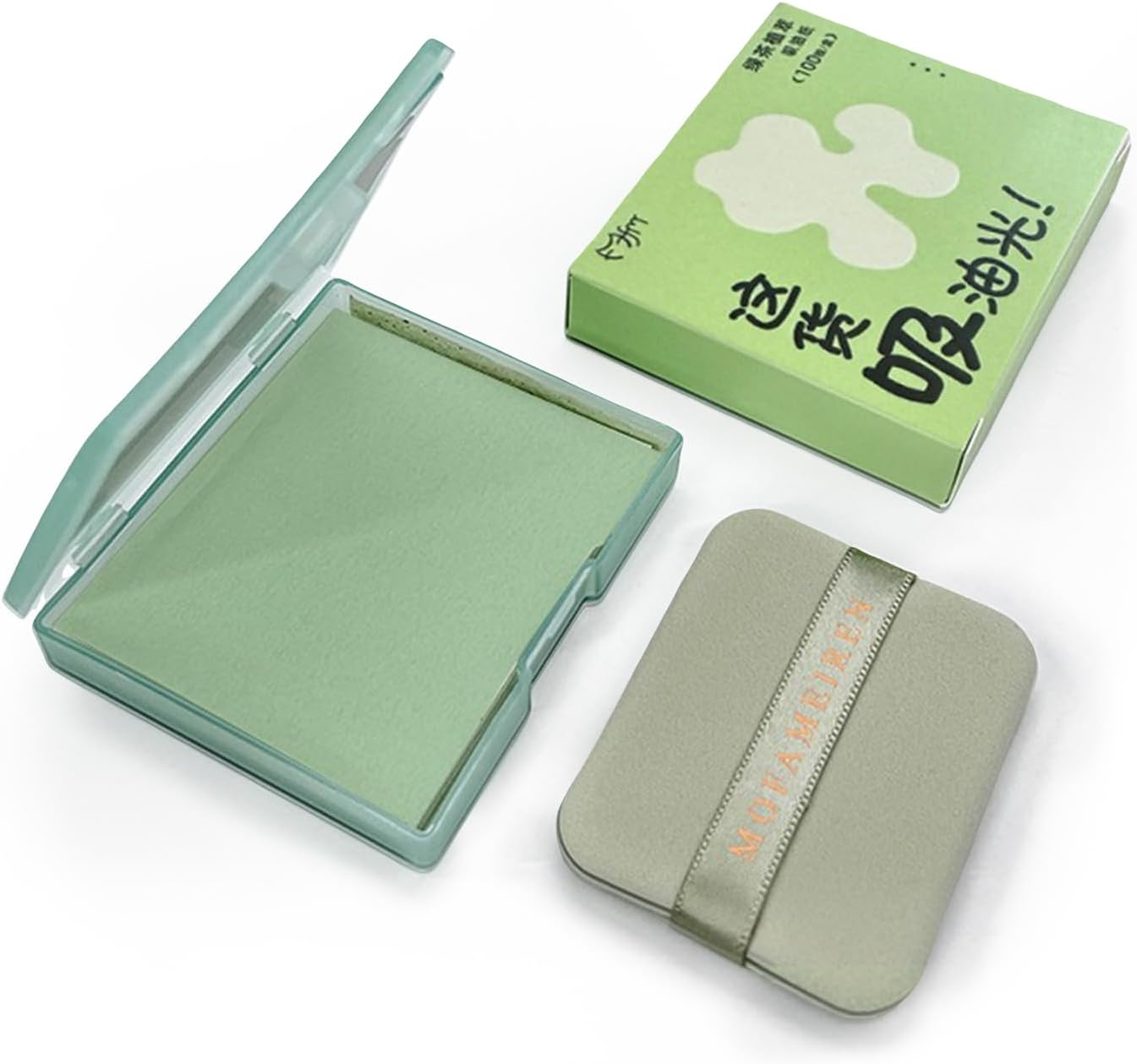 RIBHNXHI Oil Blotting Sheets for Face, 100 Counts Green Tea Blotting Paper with Portable Mirror Case and Makeup Puff for Daily Makeup Touch up Oil Absorbing Sheets image number 2
