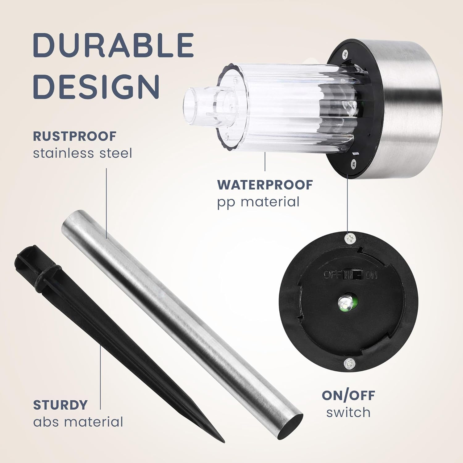 10 X CUQOO Colour Changing Solar Garden Stake Lights - Rechargeable LED Solar Powered Garden Lights - Waterproof Outdoor Lamps - Stainless Steel Outdoor Solar Lights for Garden, Pathway Lighting image number 2