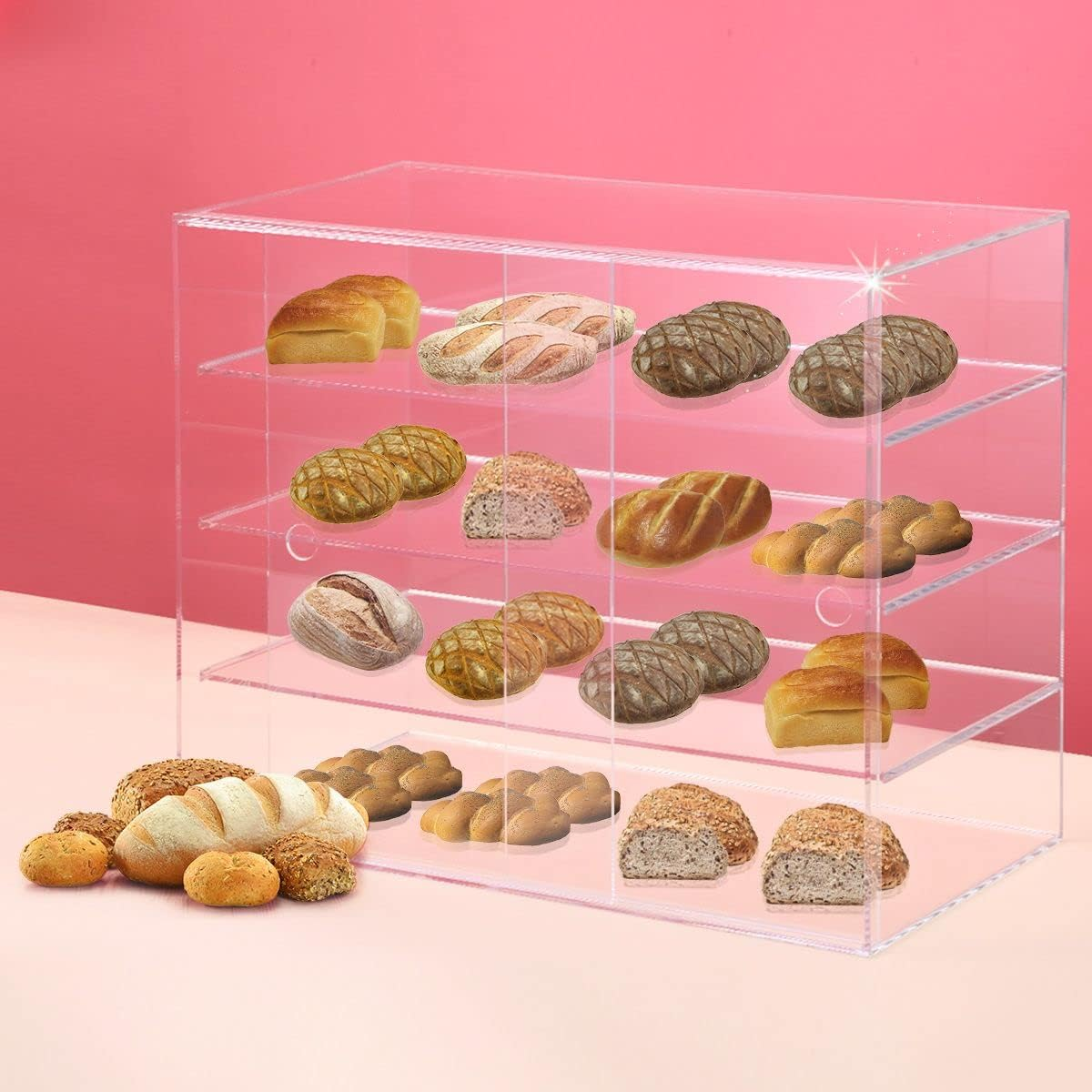 Maxkon 4 Tier Acrylic Bakery Cake Display Case Large Clear Cupcake Display Cabinet with Sliding Door for Donuts Cupcake Bread Dessert Pastries Collectibles image number 2