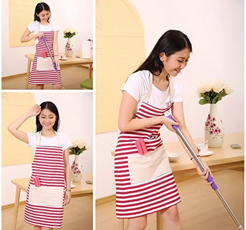 Cotton Canvas Women'S Apron with Pocket Kitchen and Cooking Aprons for Women Chef Apron for Cooking,Grill and Baking, Red and White Stripe image number 4