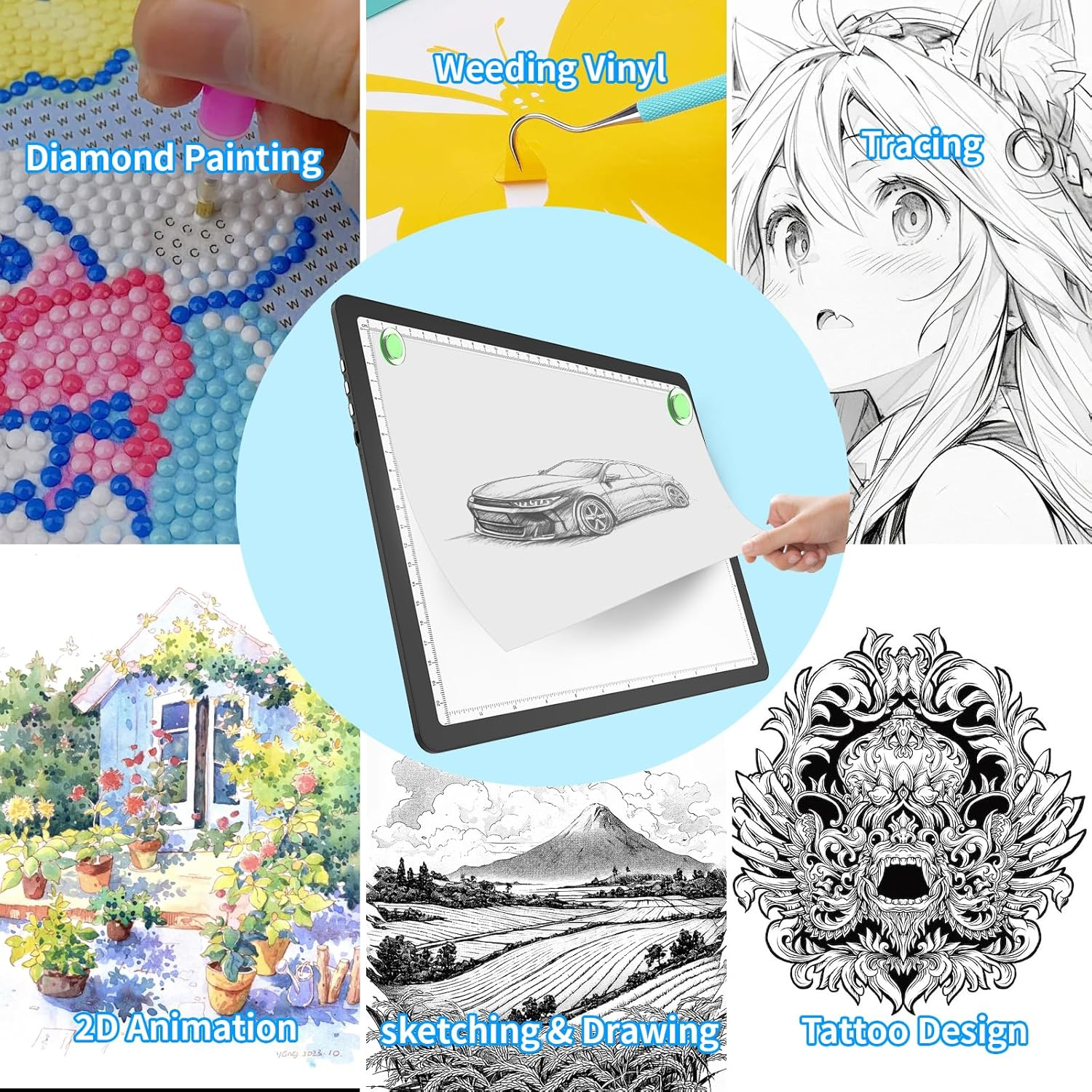 Phylosal Magnetic A4 Light Pad, Super Bright Light Box with Side Button, Diamond Art Light Board, Lightbox for Tracing and Drawing, USB Power Artcraft Light Table for Sketching, Weeding Vinyl (Black) image number 4