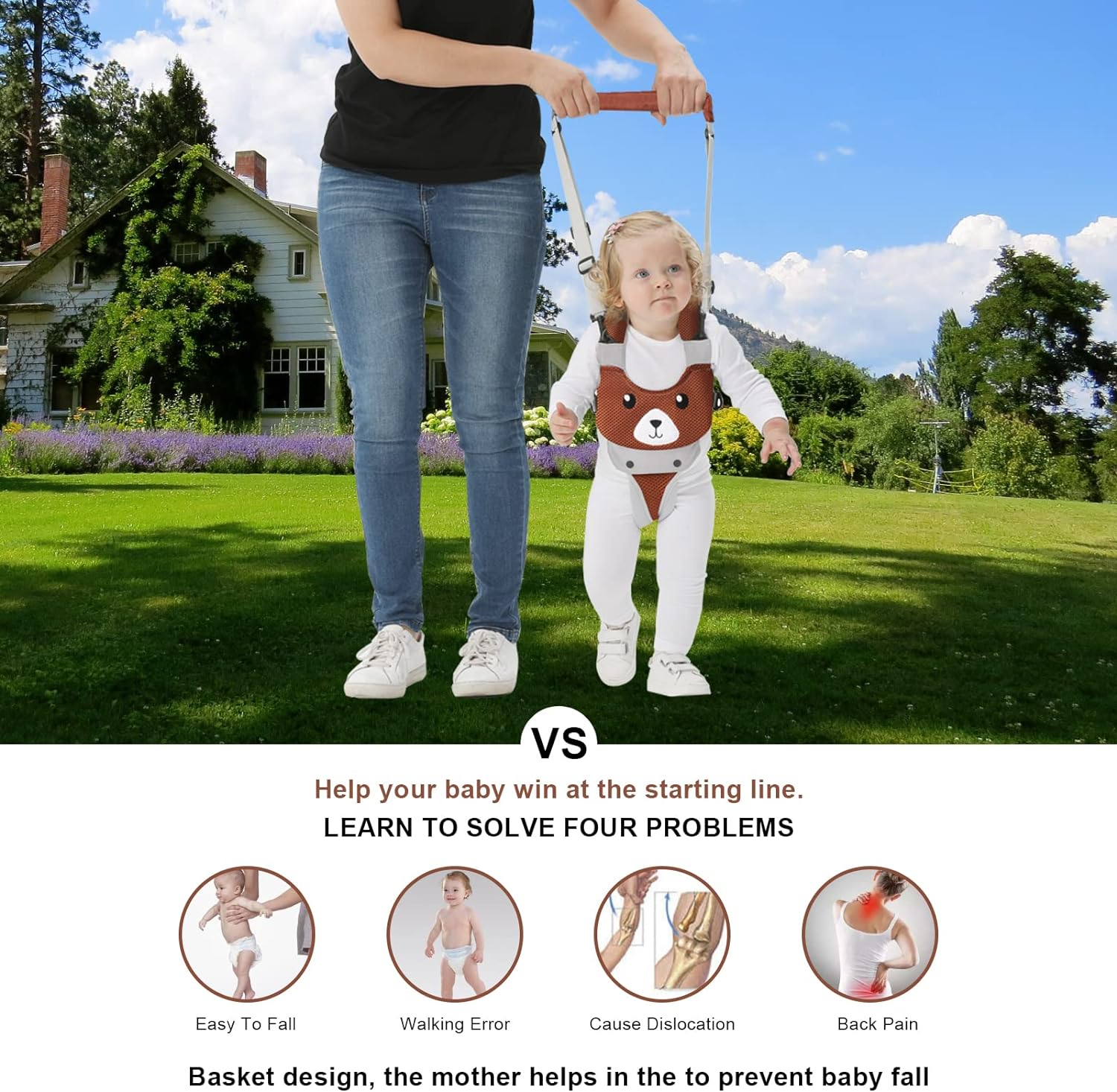 IULONEE Breathable Babies Walking Helper Adjustable Handle Walking Assistant for Toddlers Child Standing and Walking Safety Harness for Children 7-24 Months (Mesh Brown) image number 3