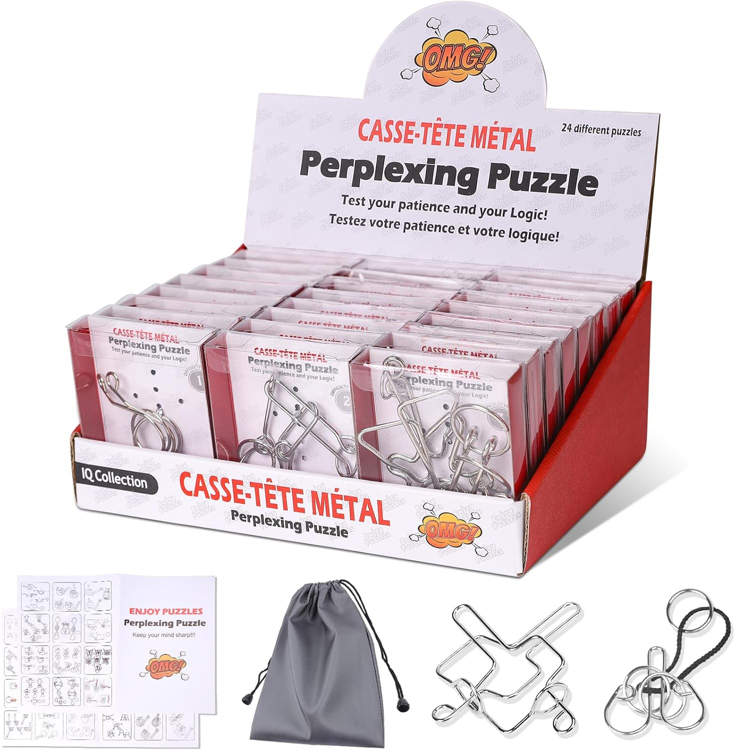 Tuauoe Metal Puzzles Brain Teaser, 24Pcs Metal Wire Puzzles for Adults Kids Teenagers, Classical Mini Mind Ring Puzzle Set, Educational IQ Unlock Interlocking Toy Lock Puzzle Gift Set image number 4