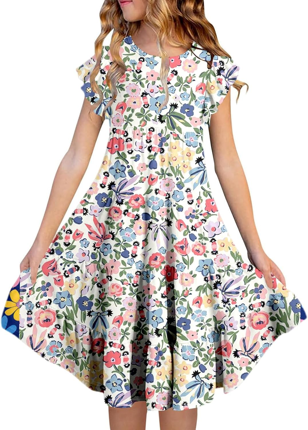 Summer Dresses Girls Casual Dresses Beach Dress Teenager Knee-Length Girls Dresses Casual Midi Dress Short Sleeve Party Dress Princess Dress Children'S Dress 6-15 Years