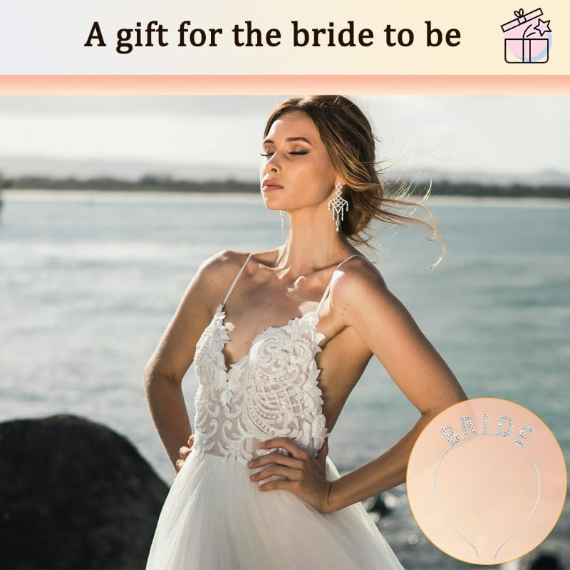 Silver Rhinestone Bride Headband Bachelorette Party Accessories for Bride to Be Gifts to Her Bridal Shower Gifts for Brides Headpiece for Wedding Hair Band to Brides image number 2