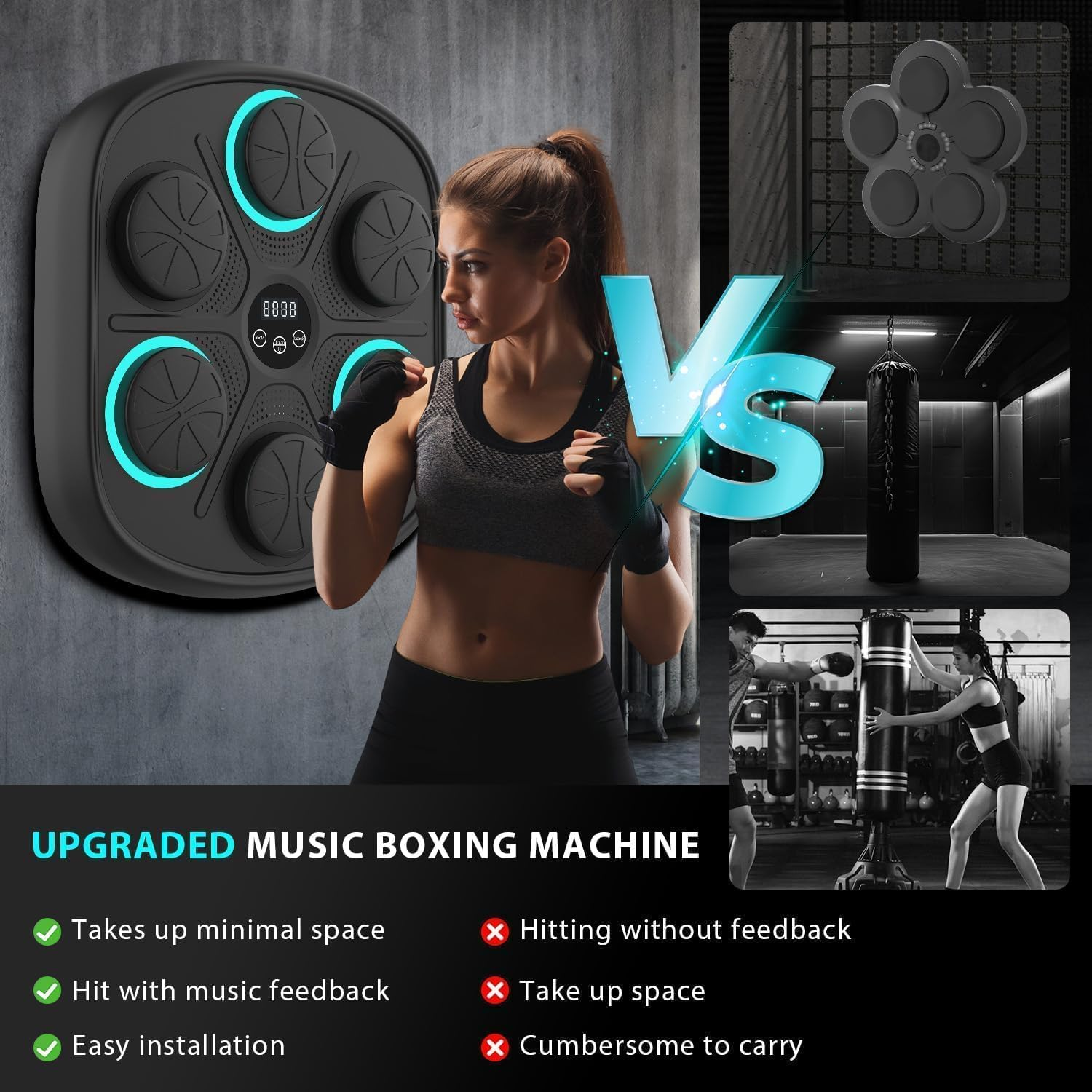 Youngly 2025 New Smart Music Boxing Machine with Boxing Gloves, Wall Mounted Smart Bluetooth Boxing Trainer with LED, Electronic Focus Agility Training Digital Boxing for Adults and Kids(Blue Light)