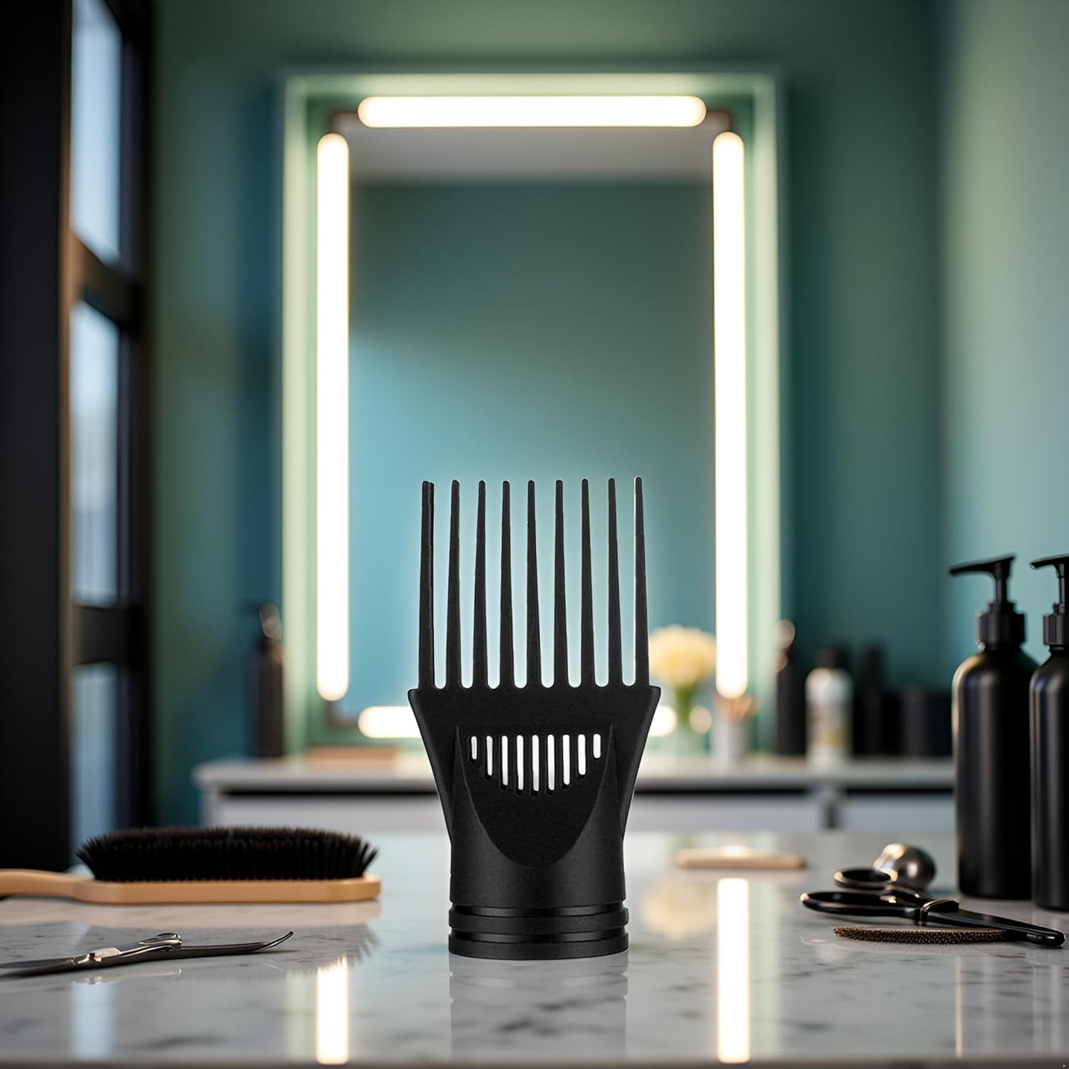 Hair Dryer Diffuser Professional Universal Hairdressing Wind Blow Cover Comb Attachment Nozzle Black Straightening Detangling Fine Curly Natural Hair Professional Processed Blow Dryer Comb Attachment