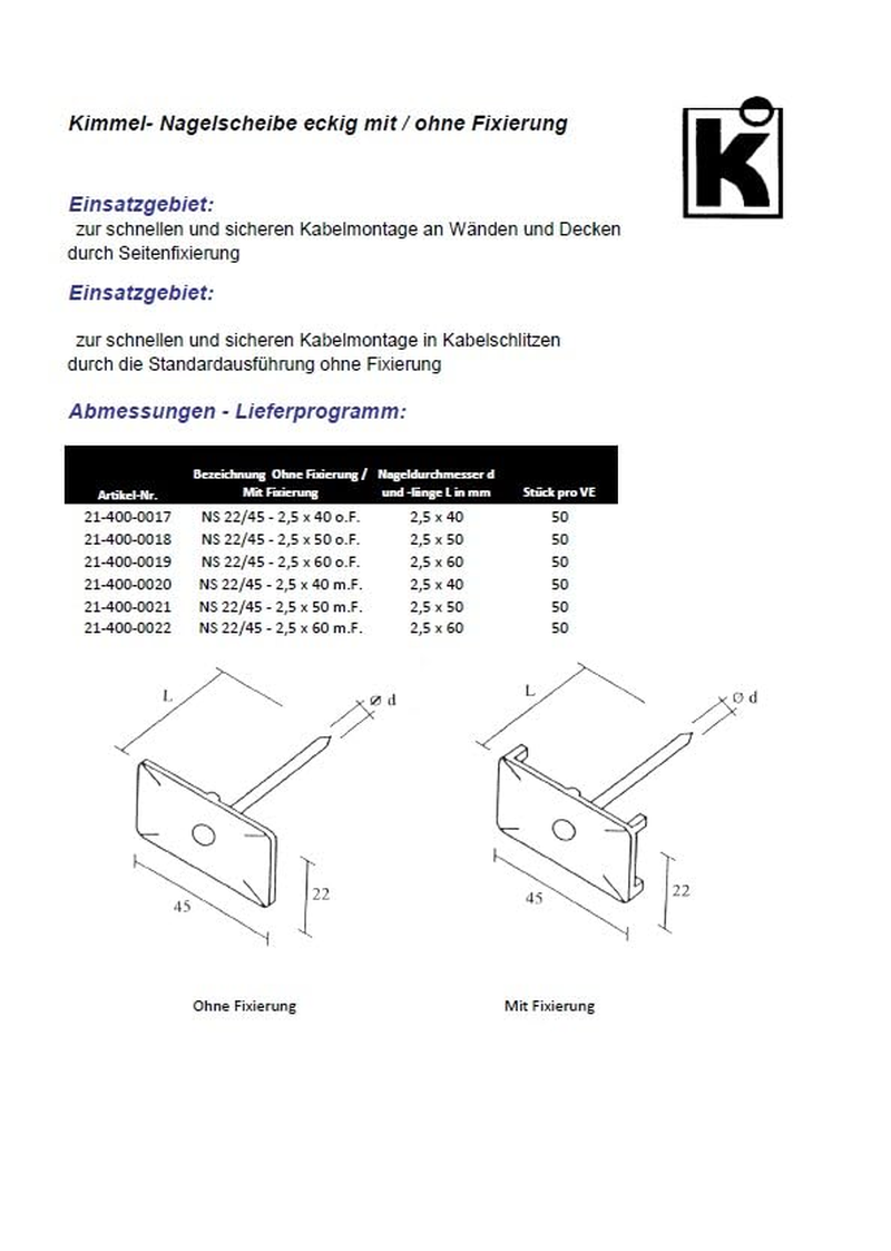 Kimmel 21-400-0017 Nail Disc 22/45-2.5 X 40 (Pack of 50), Light Grey, Small